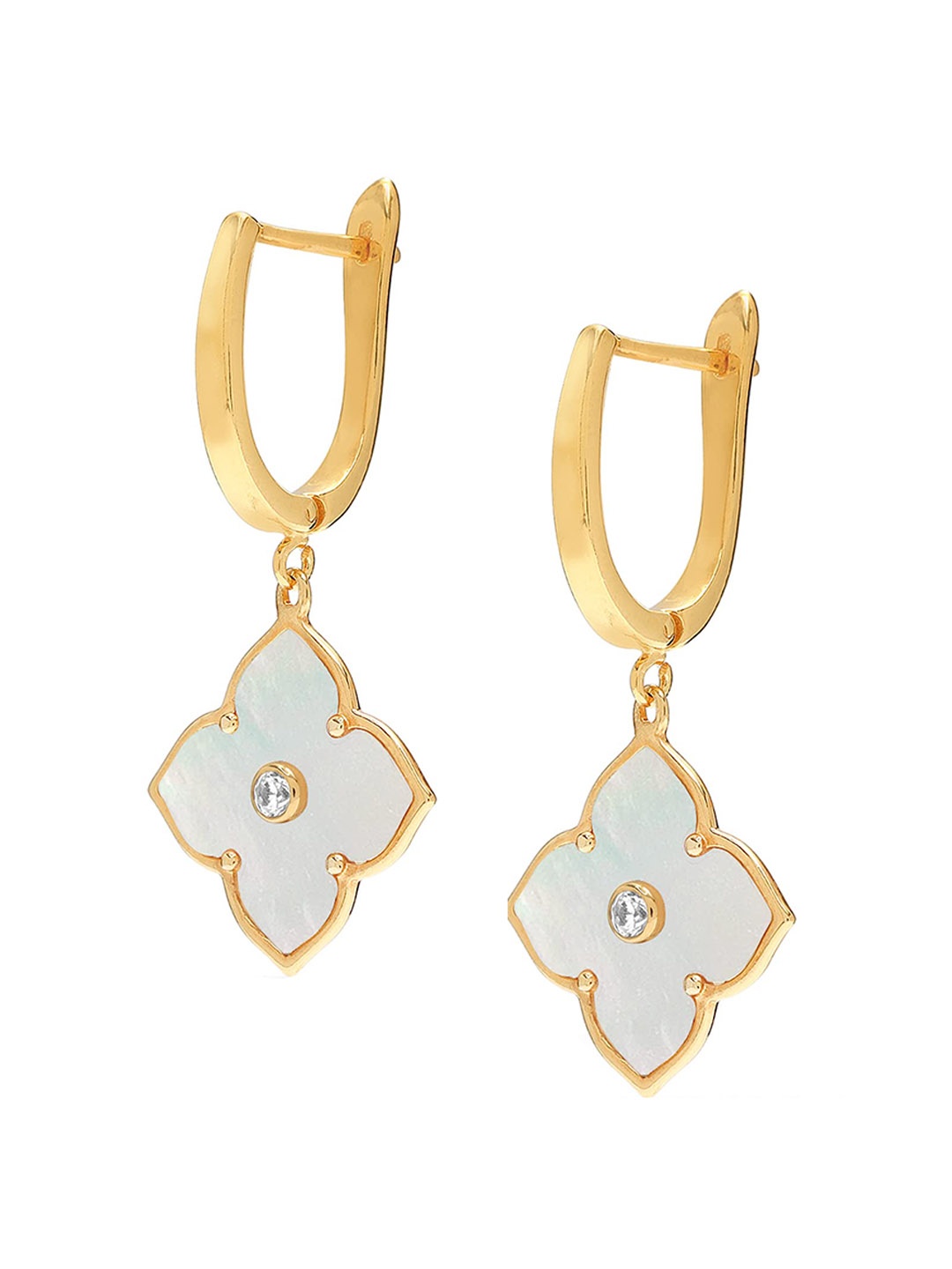 

LeCalla 925 Sterling Silver Gold-Plated Cubic Zirconia Studded Floral Drop Earrings