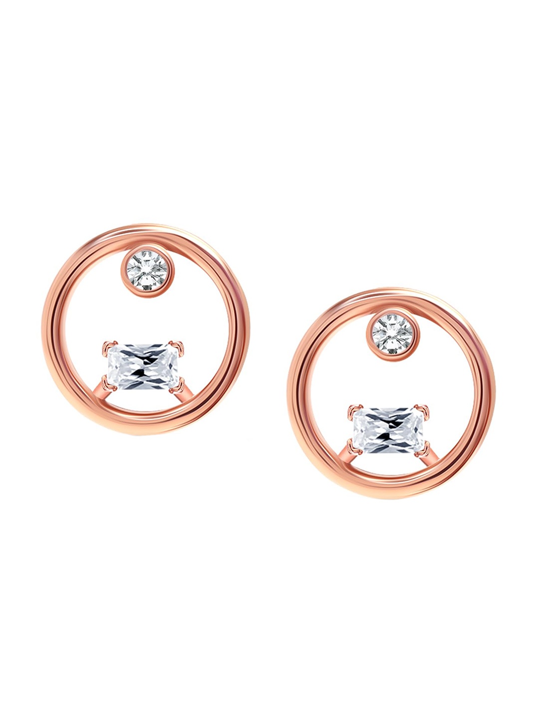 

LeCalla 925 Sterling Silver Rose Gold-Plated Cubic Zirconia Studded Circular Stud Earrings