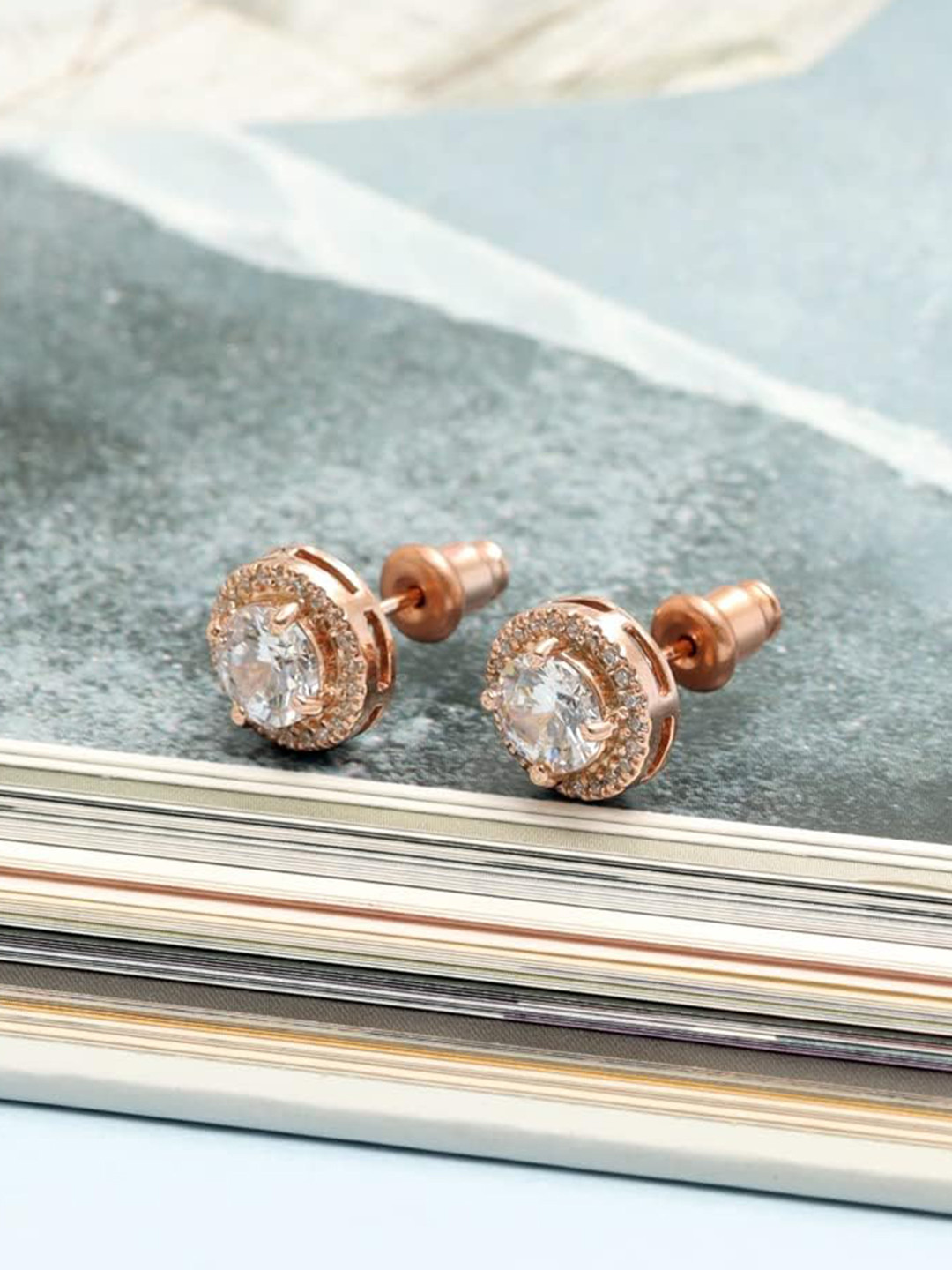 

LeCalla 925 Sterling Silver Gold-Plated Cubic Zirconia Studded Studs Earrings, Rose gold