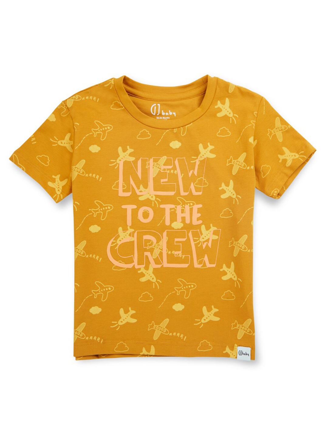 

GJ baby Boys Typography Printed Cotton T-shirt, Yellow