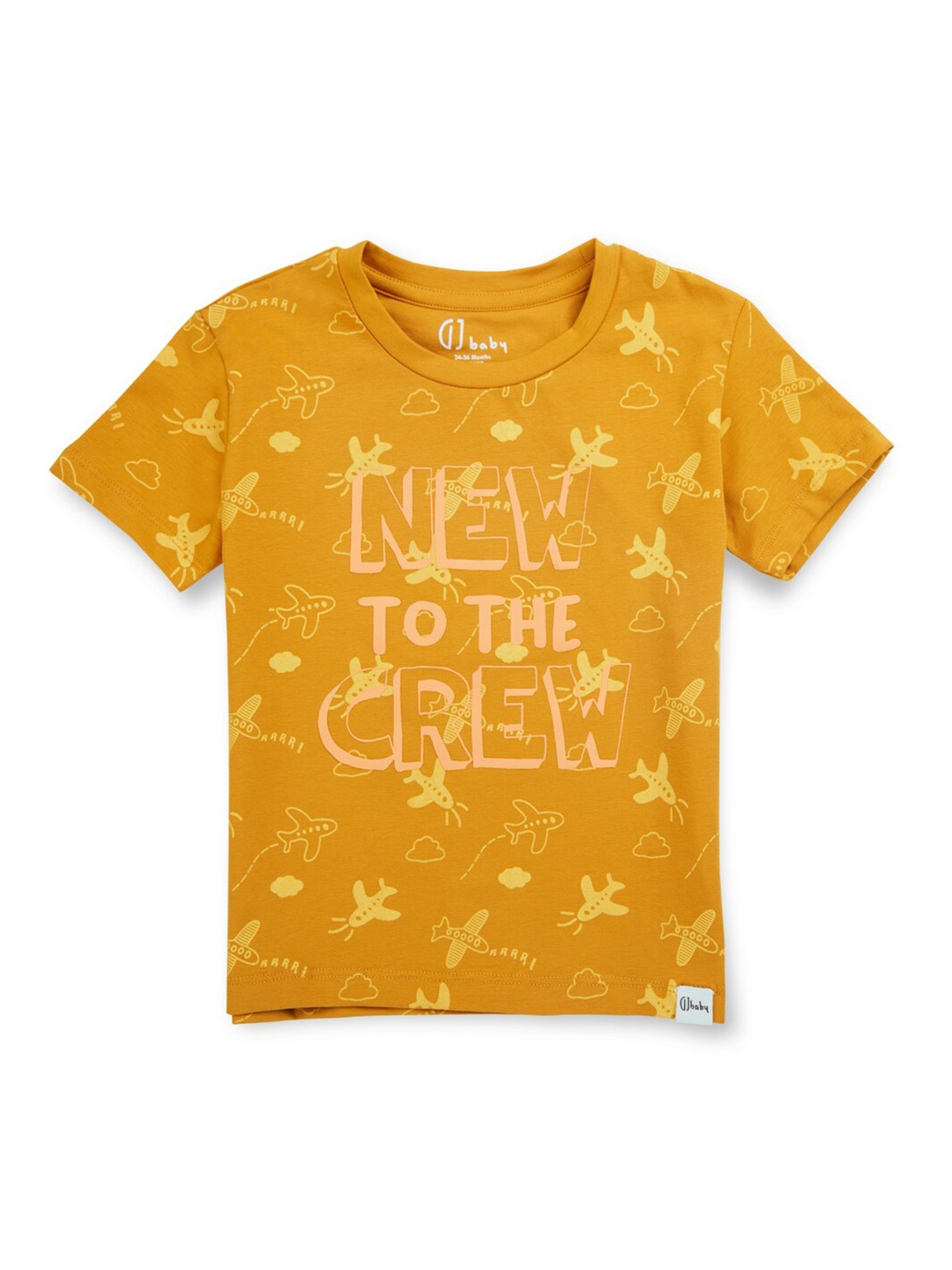 

GJ baby Boy Printed Round Neck Short Sleeves Cotton T-shirt, Yellow