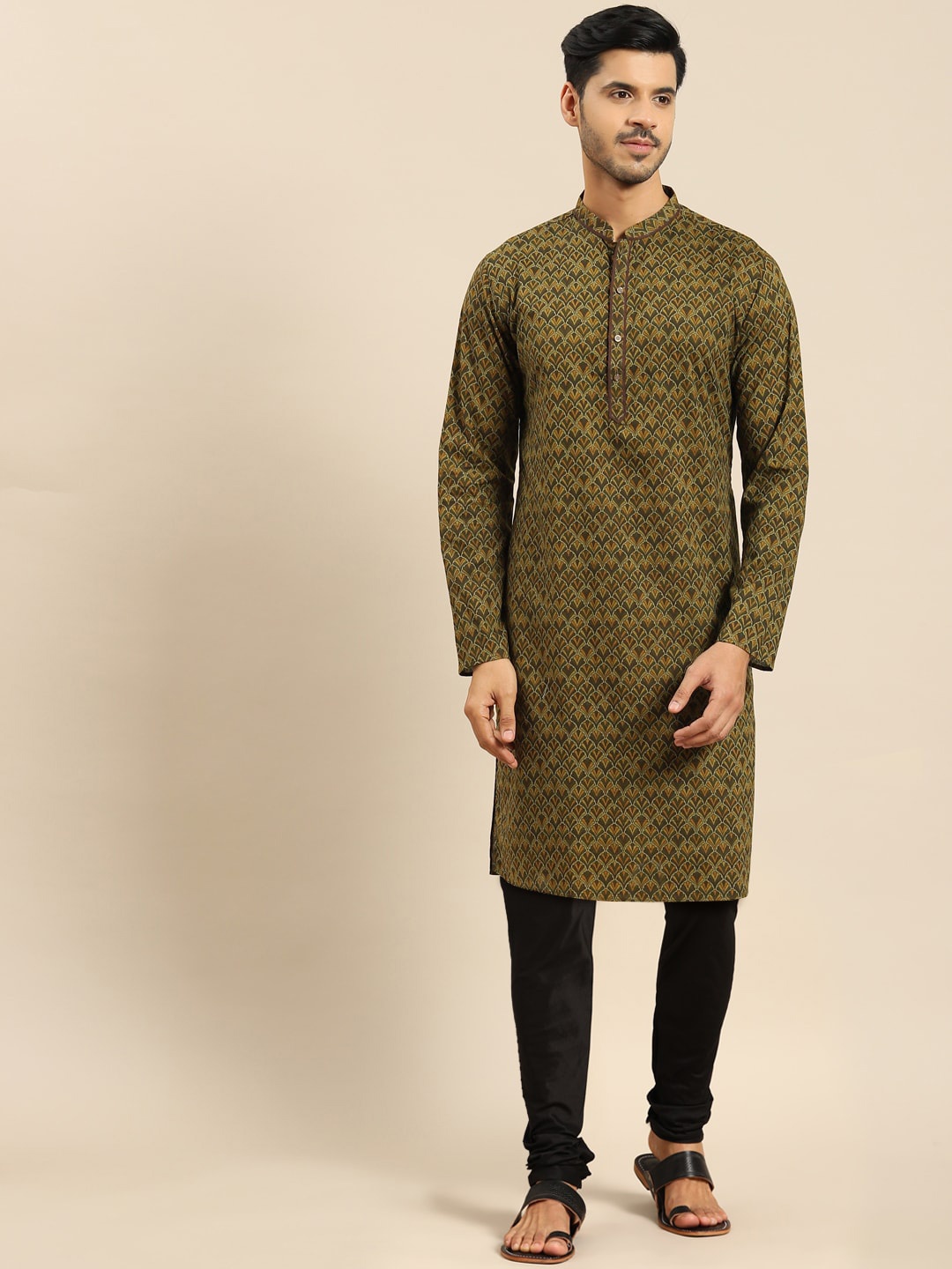 

Anouk Floral Printed Mandarin Collar Straight Kurta, Brown