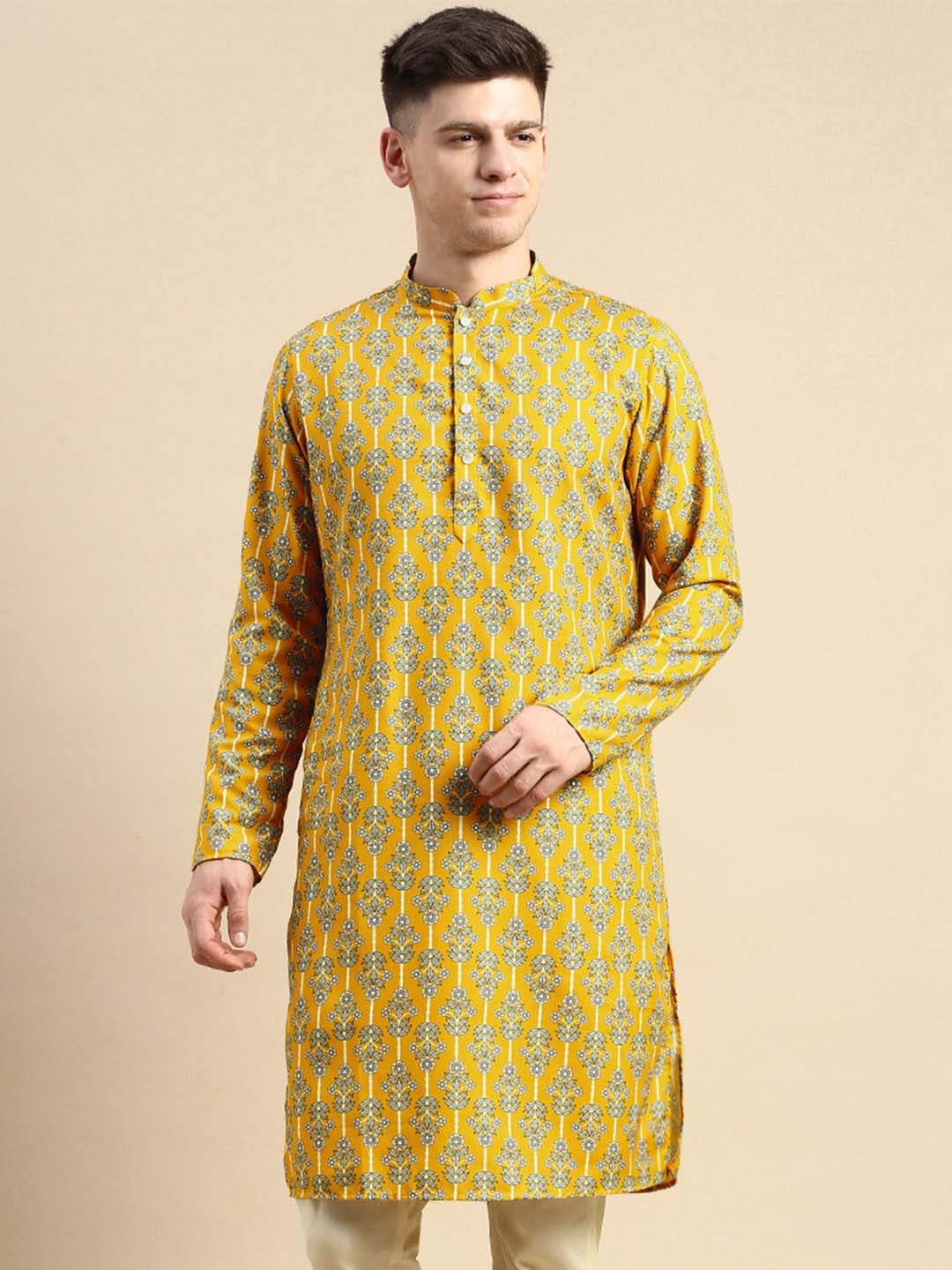 

Anouk Ethnic Motifs Printed Thread Work Straight Kurta, Yellow