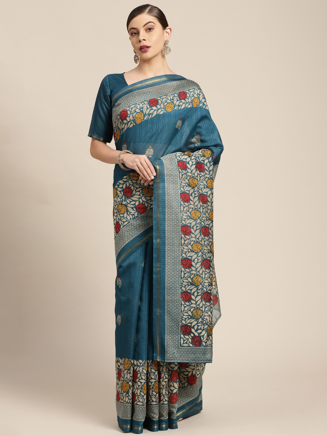 

KALINI Ethnic Motifs Printed Saree, Teal