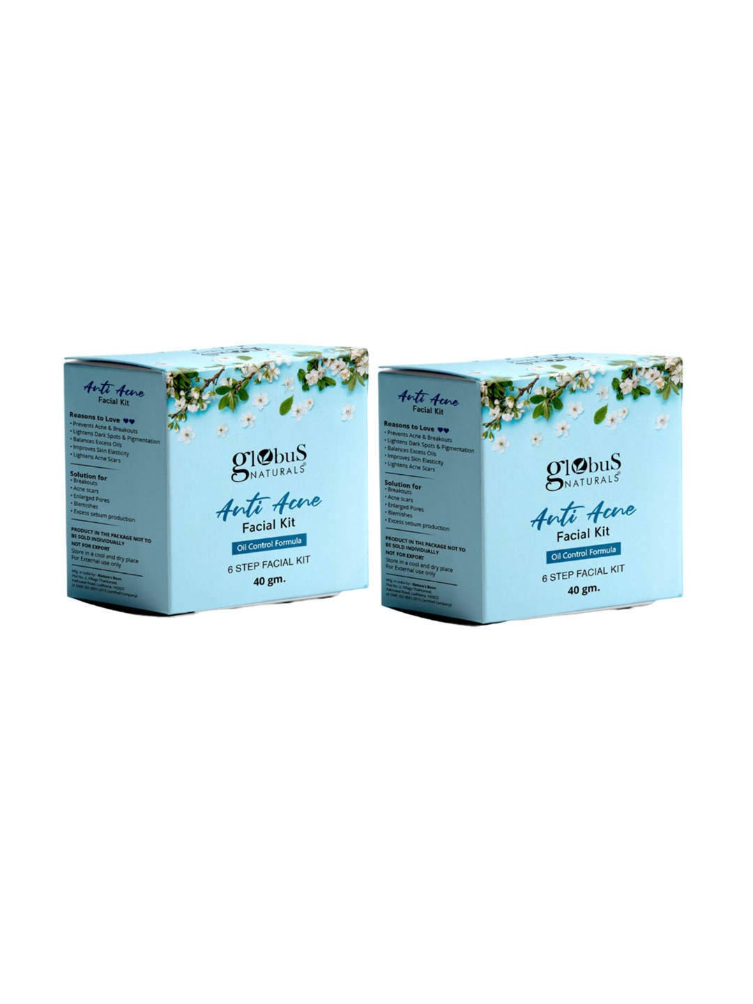 

Globus naturals 2-Pcs Anti Acne Facial Kit For Oil Control - 40g Each, Transparent