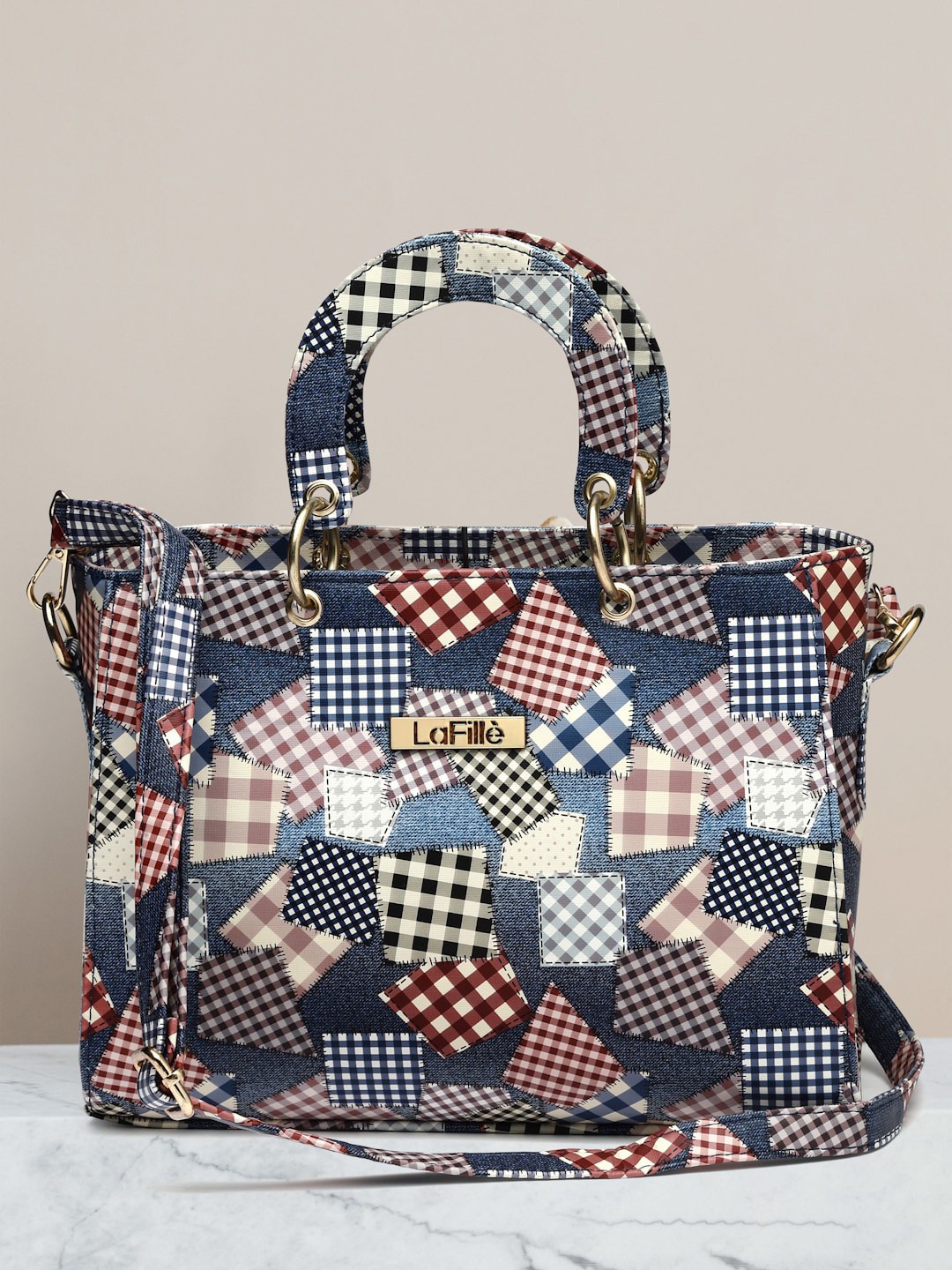 

LaFille Checked Shopper Handheld Bag, Blue