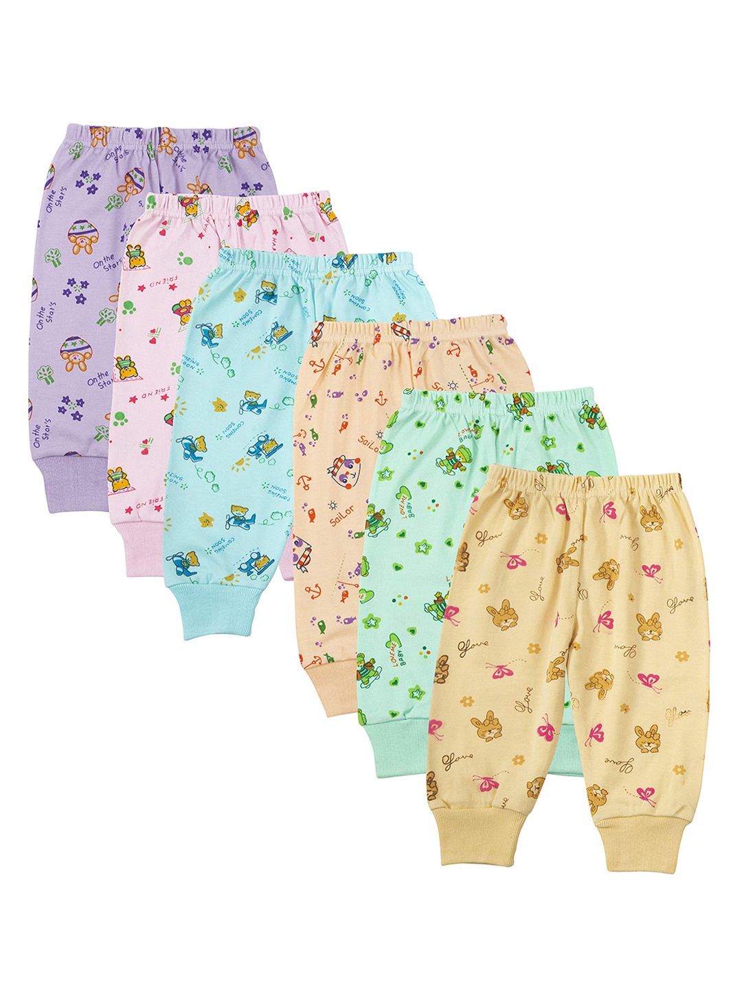 

Dowin Kids Pack Of 6 Printed Cotton Track Pants, Pink