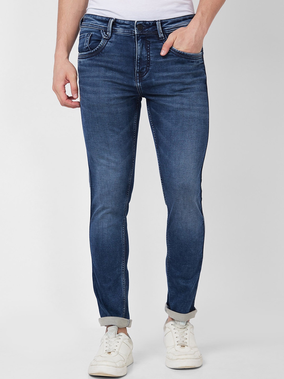 

SPYKAR Men Skinny Fit Low-Rise Heavy Fade Stretchable Jeans, Blue