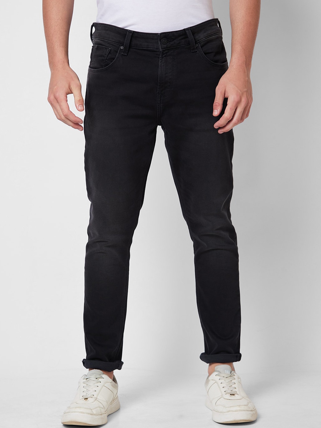 

SPYKAR Men Mid-Rise Tapered Fit Stretchable Cotton Jeans, Black