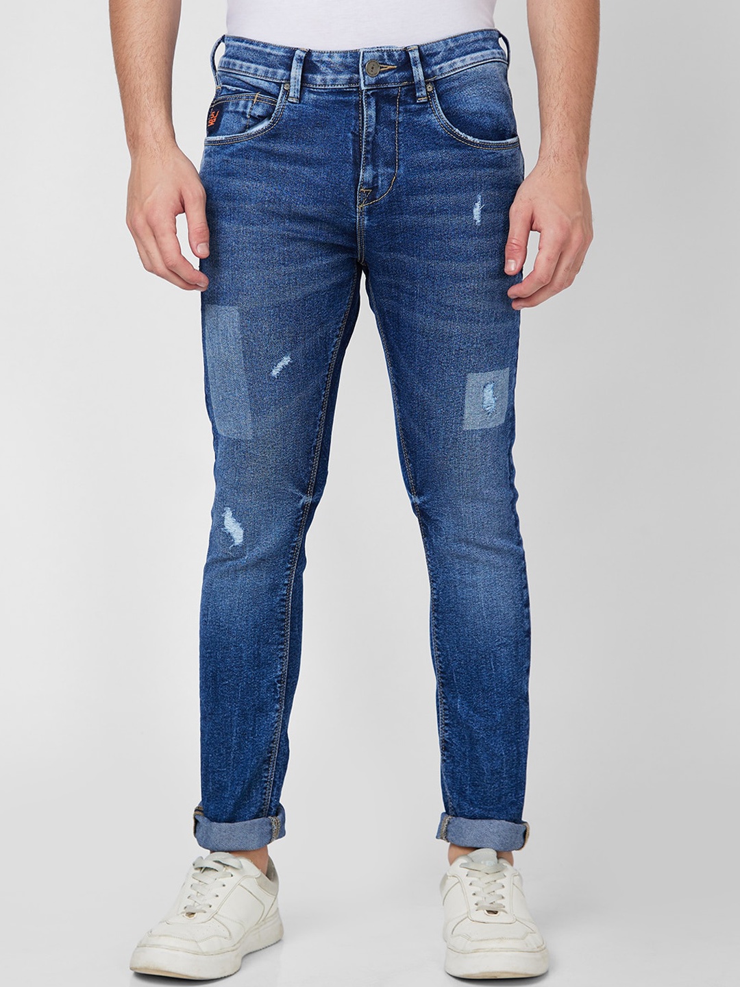 

SPYKAR Men Tapered Fit Low Distress Heavy Fade Stretchable Jeans, Blue