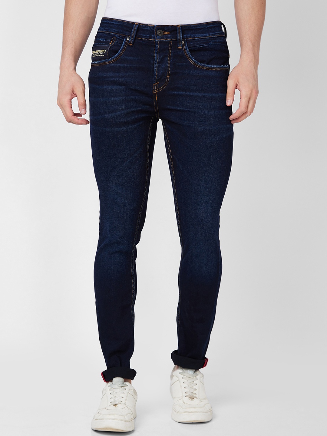 

SPYKAR Men Skinny Fit Low-Rise Light Fade Stretchable Cotton Jeans, Blue