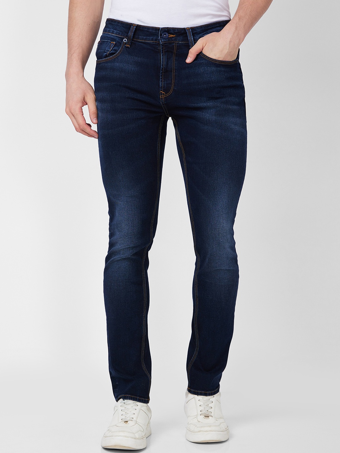 

SPYKAR Men Comfort Relaxed Fit Clean Look Mid Rise Cotton Jeans, Blue