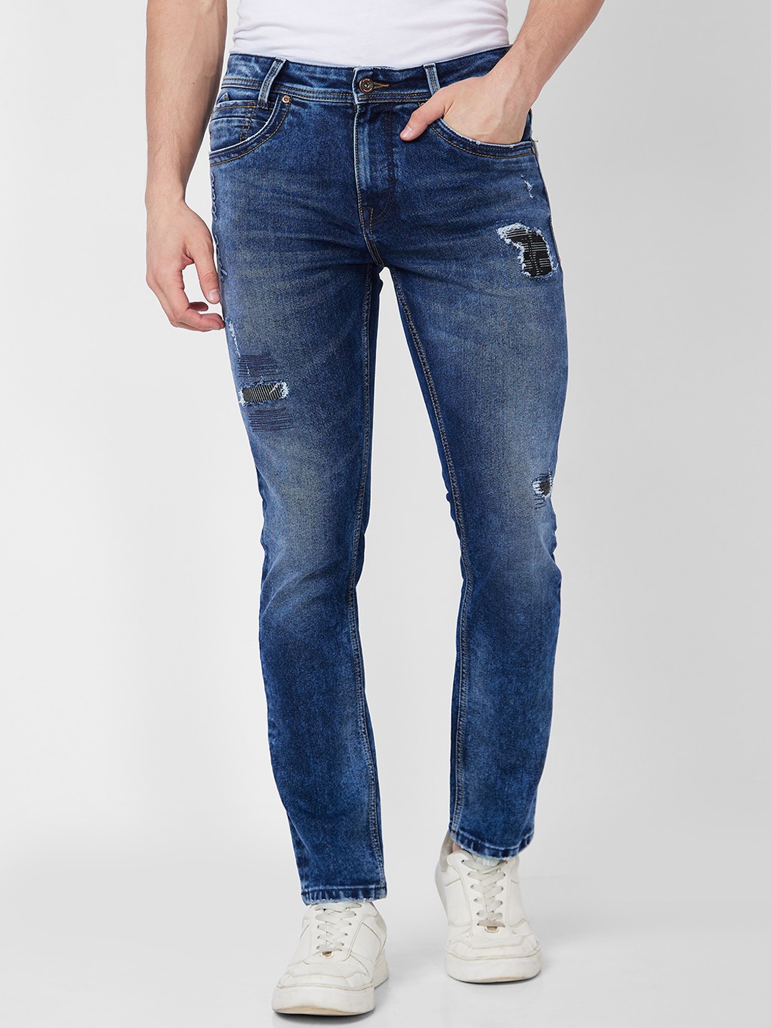 

SPYKAR Men Mildly Distressed Heavy Fade Whiskers Cotton Jeans, Blue