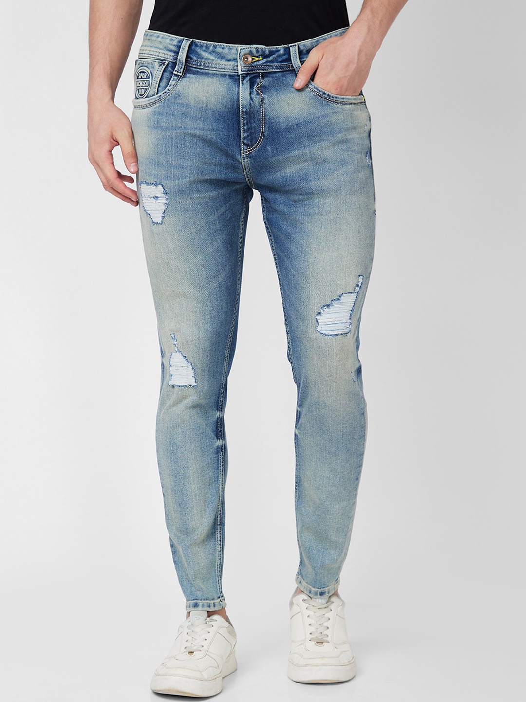 

SPYKAR Men Tapered Fit Mildly Distressed Heavy Fade Stretchable Jeans, Blue