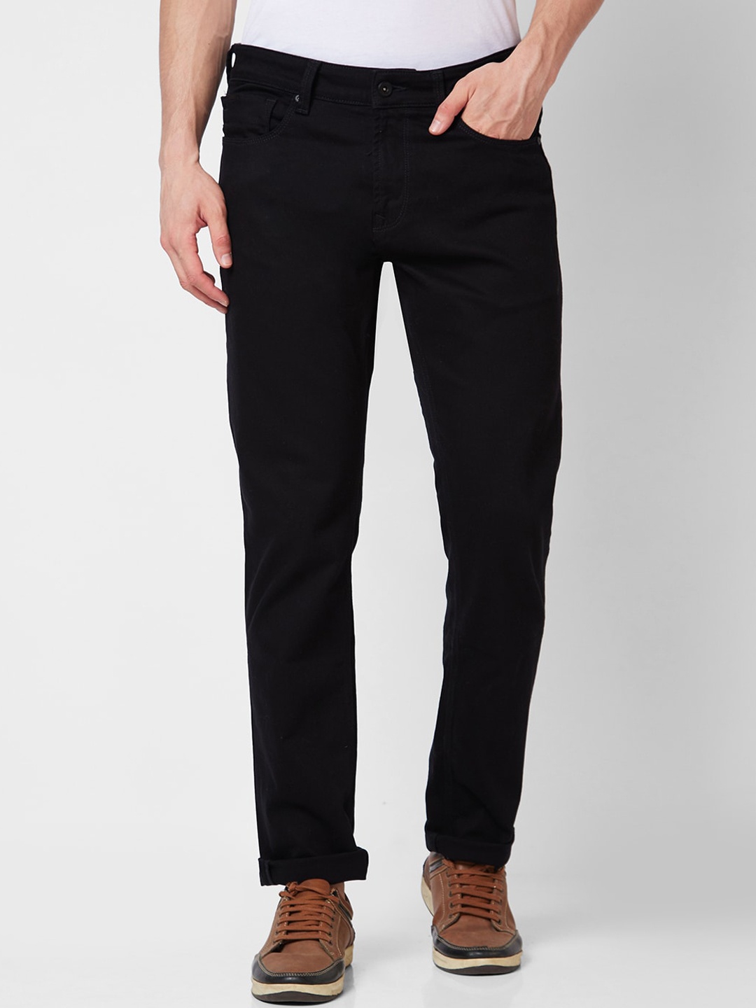 

SPYKAR Men Comfort Relaxed Fit Clean Look Mid Rise Cotton Jeans, Black