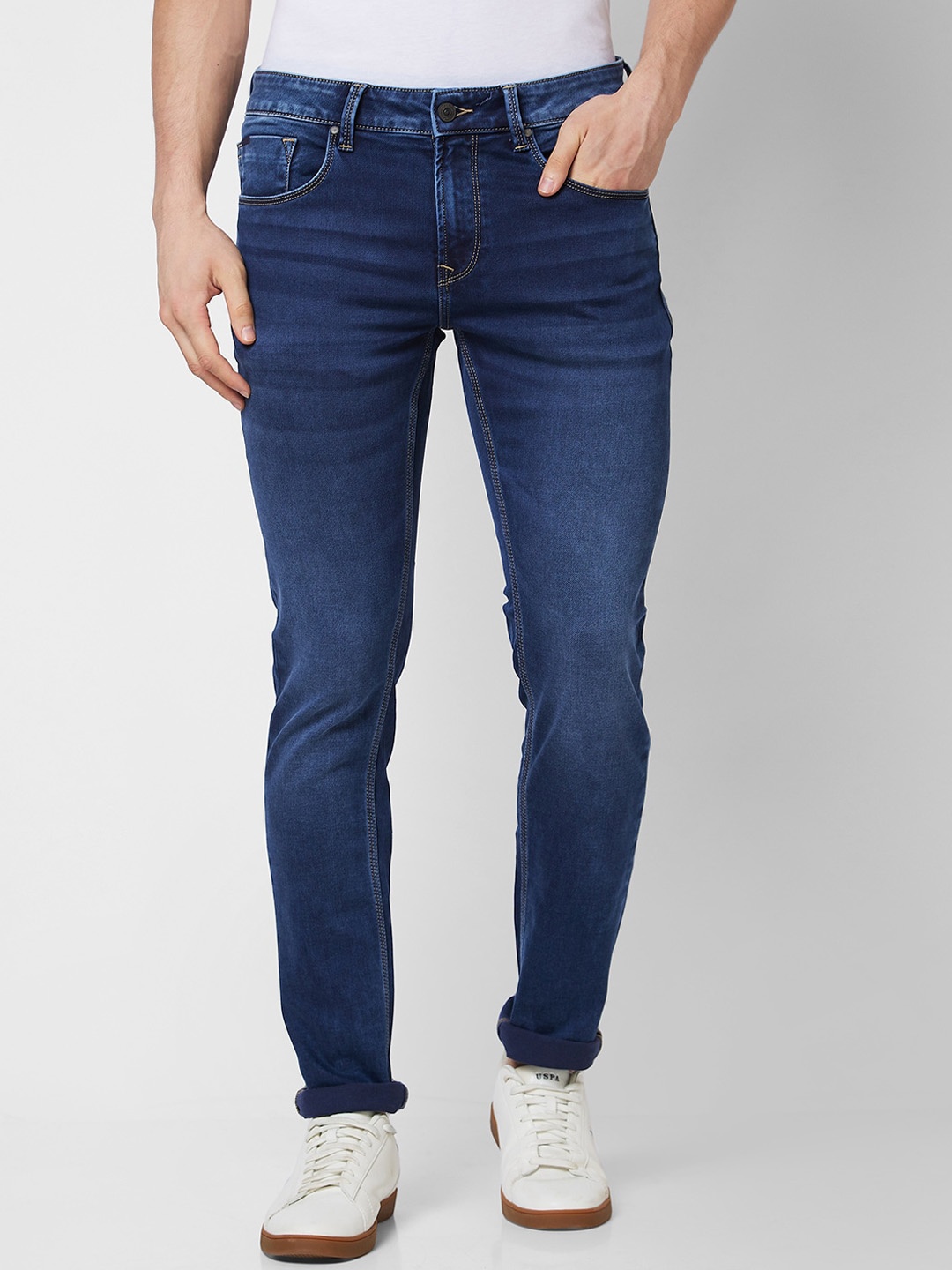 

SPYKAR Men Skinny Fit Low-Rise Light Fade Cotton Jeans, Blue