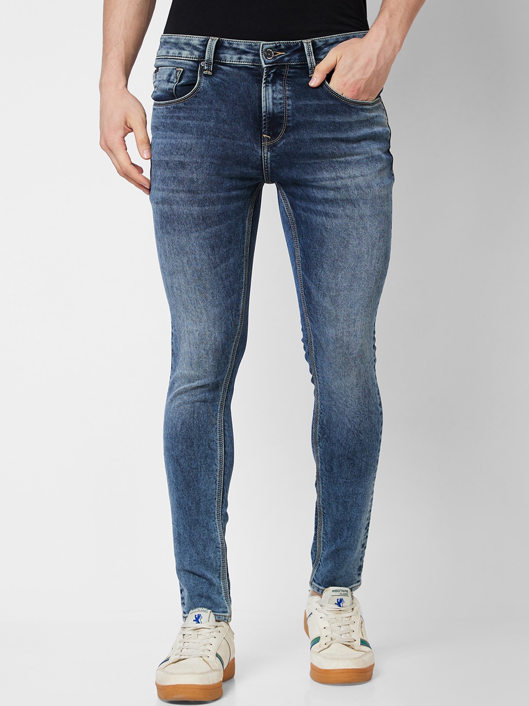 

SPYKAR Men Slim Fit Low-Rise Heavy Fade Clean Look Stretchable Jeans, Blue