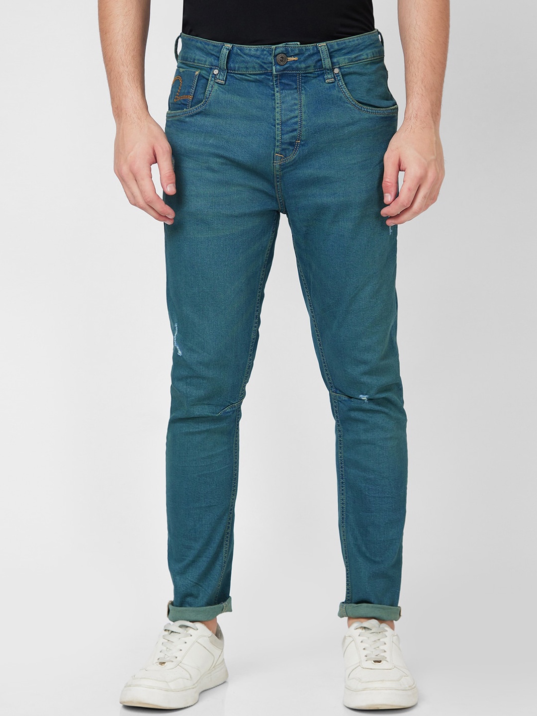 

SPYKAR Men Low Distress Mid-Rise Jeans, Green