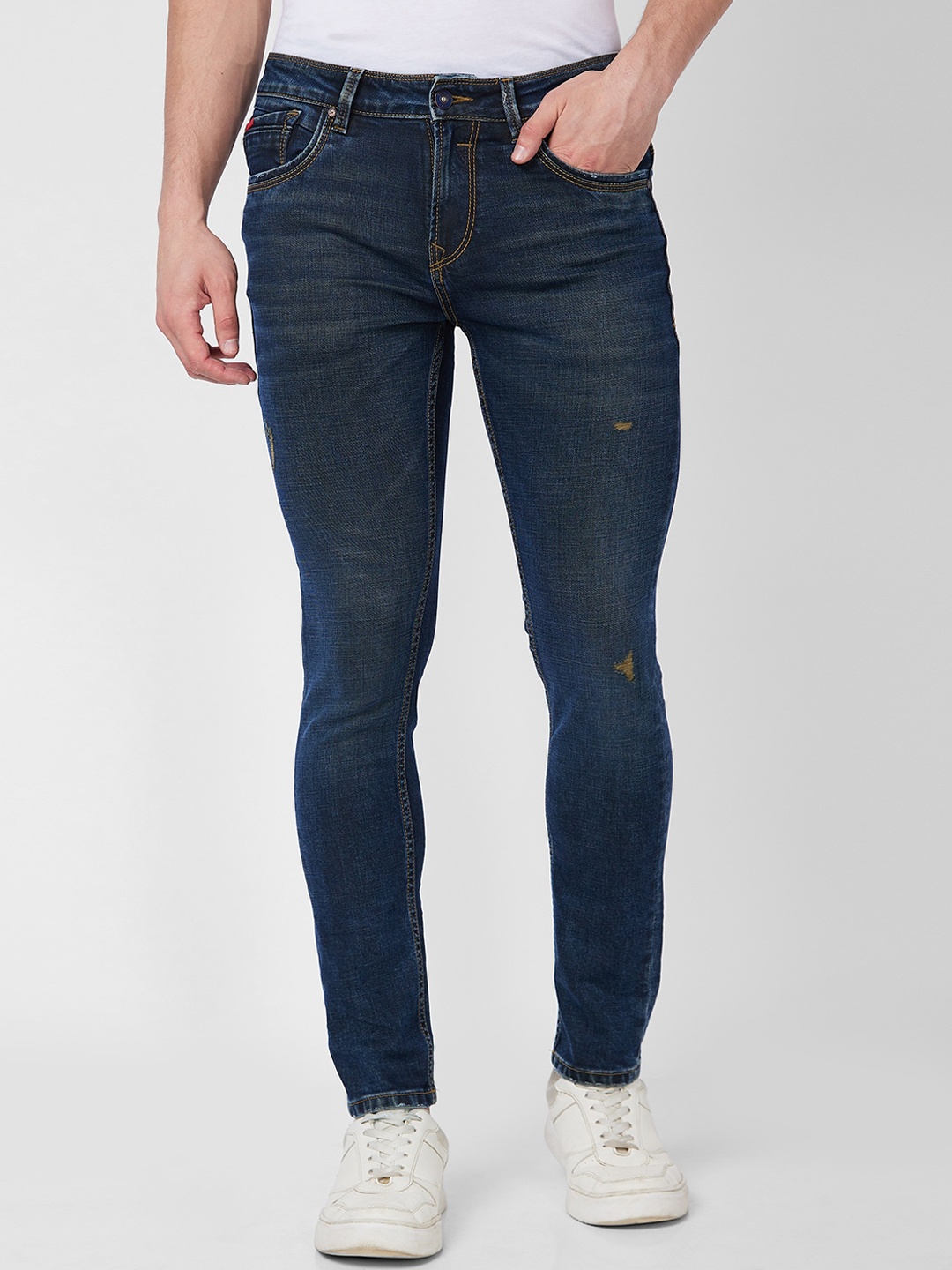 

SPYKAR Men Relaxed Fit Mid-Rise Clean Look Light Fade Stretchable Jeans, Blue