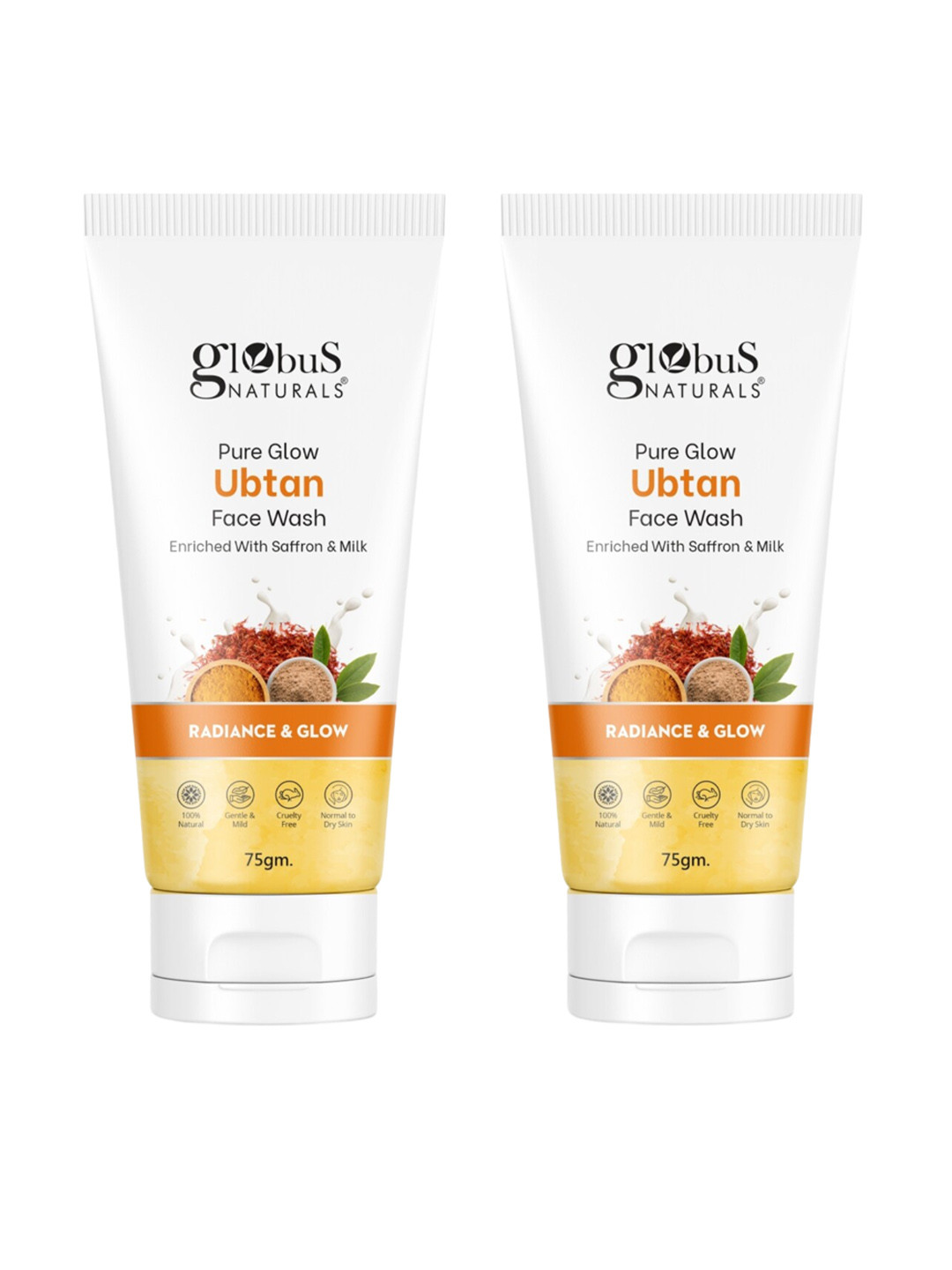 

Globus naturals Set of 2 Pure Glow Ubtan Face Wash with Saffron & Milk - 75 g each, Yellow