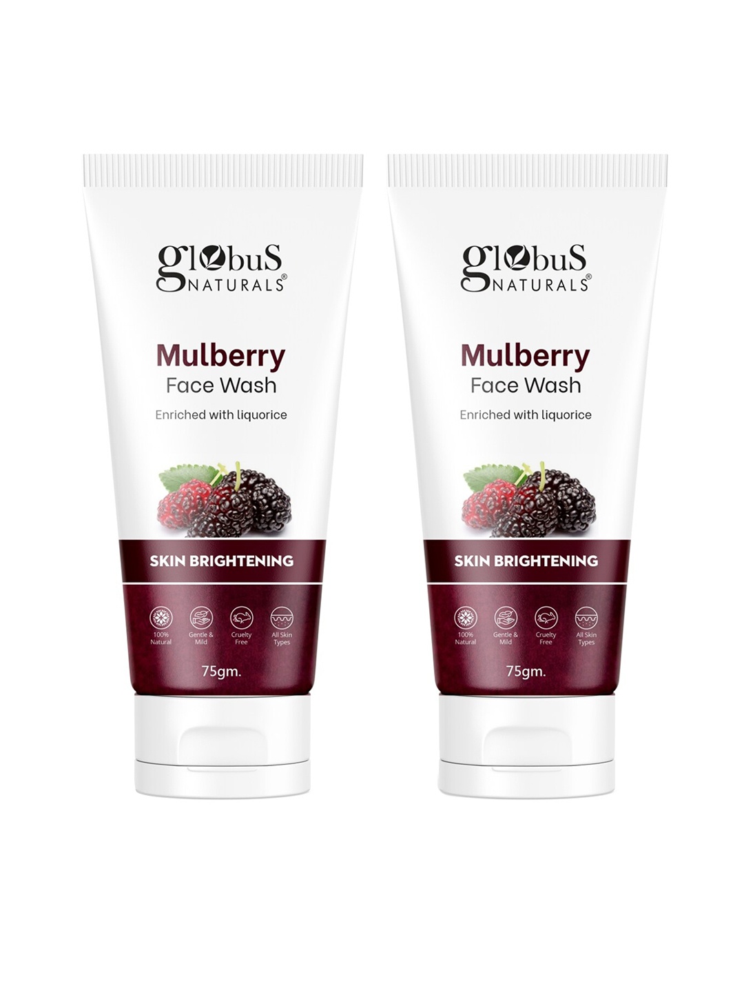 

Globus naturals Set of 2 Mulberry Skin Brightening Face Wash with Liquorice - 75 g each, Burgundy