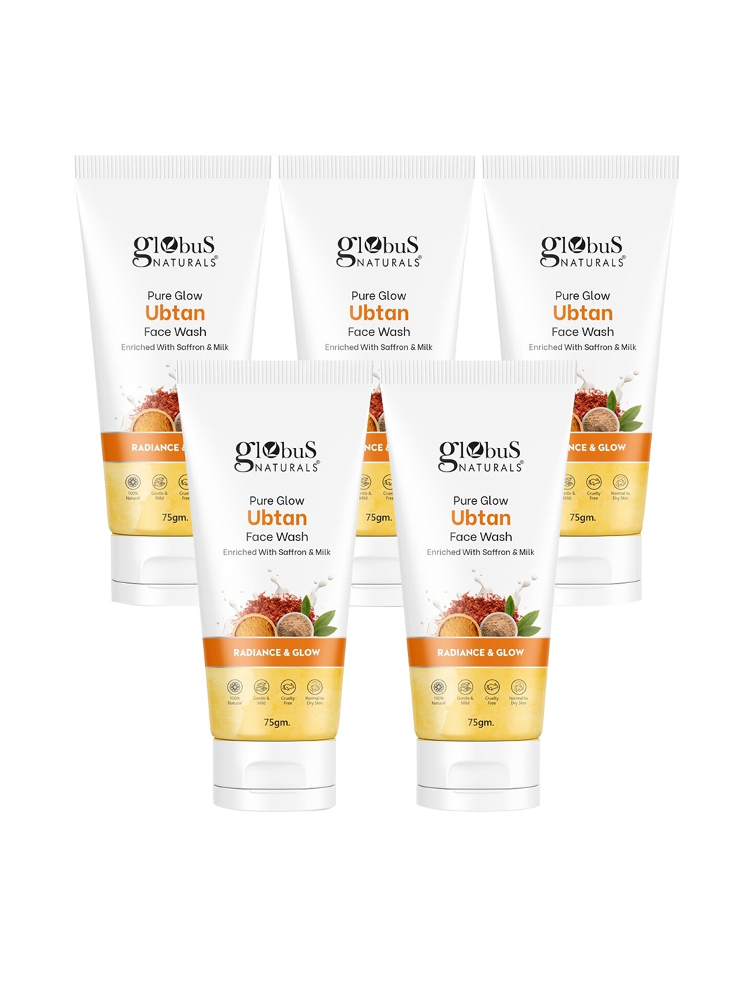 

Globus naturals Set of 5 Pure Glow Ubtan Face Wash with Saffron & Milk - 75 g each, Yellow