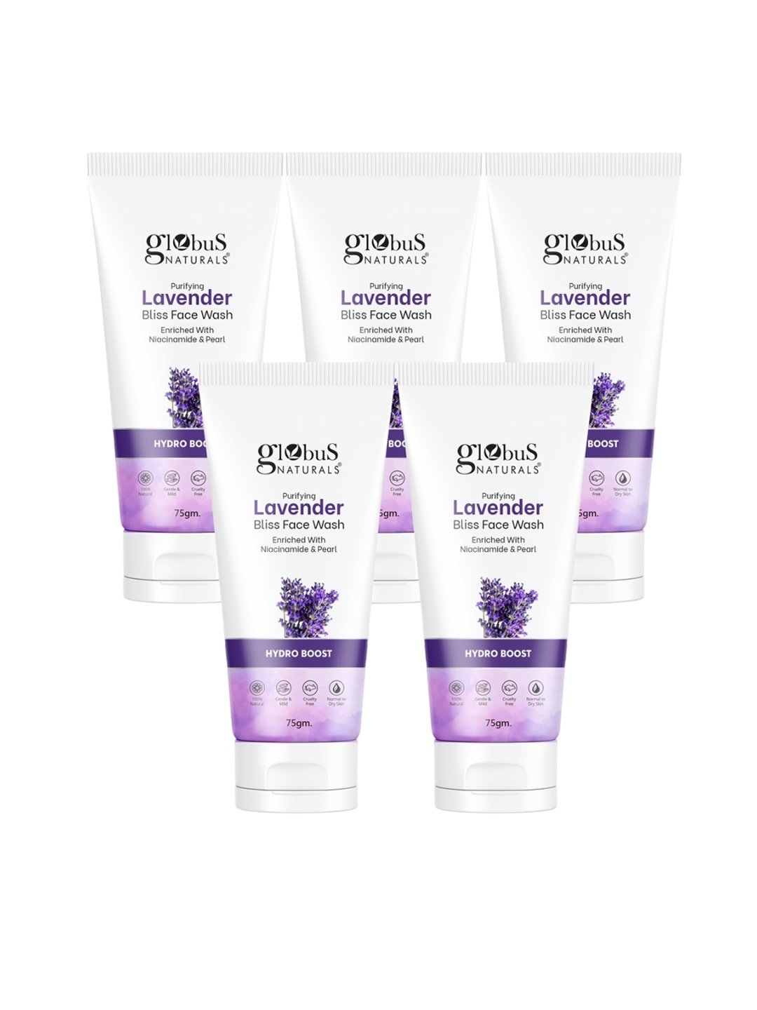 

Globus naturals Set of 5 Purifying Lavender Bliss Face Wash with Niacinamide - 75 g each, Purple