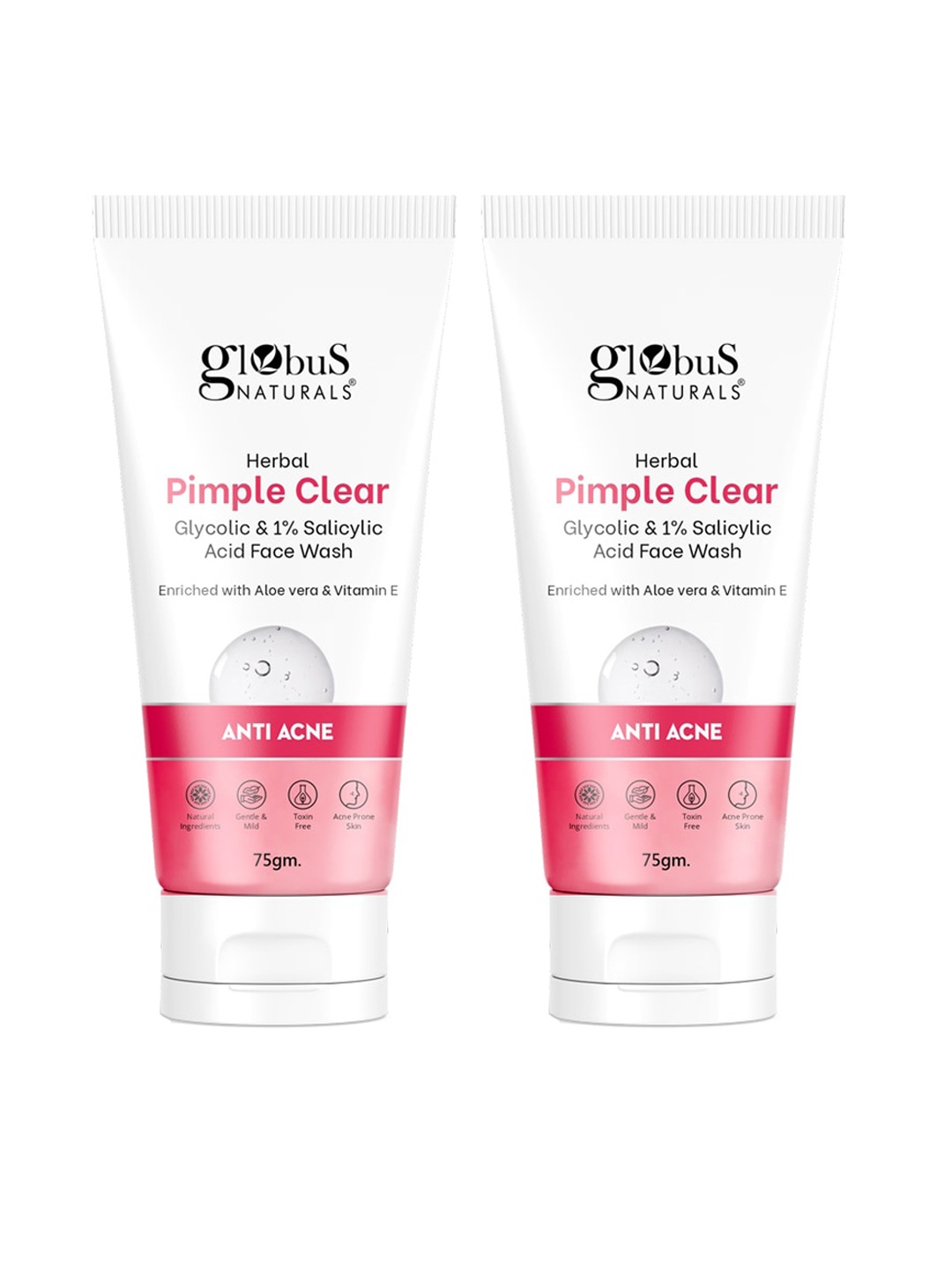 

Globus naturals Set of 2 Pimple Clear Glycolic & Salicylic Acid Face Wash - 75 g mach, Pink