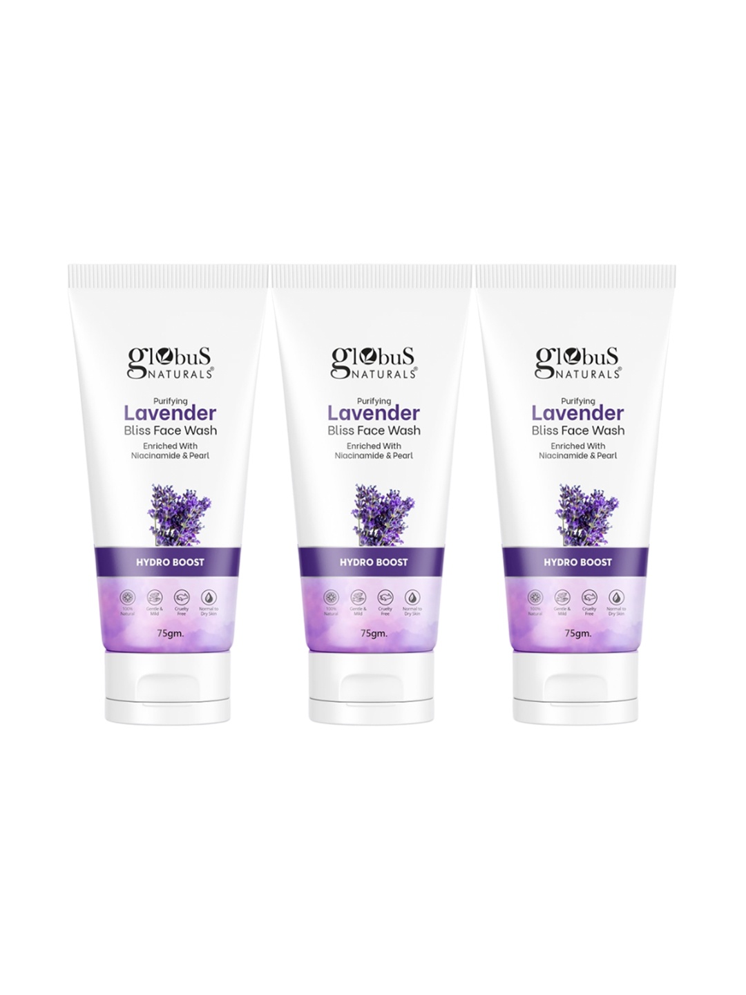 

Globus naturals Set of 3 Purifying Lavender Bliss Face Wash with Niacinamide - 75 g each, Purple