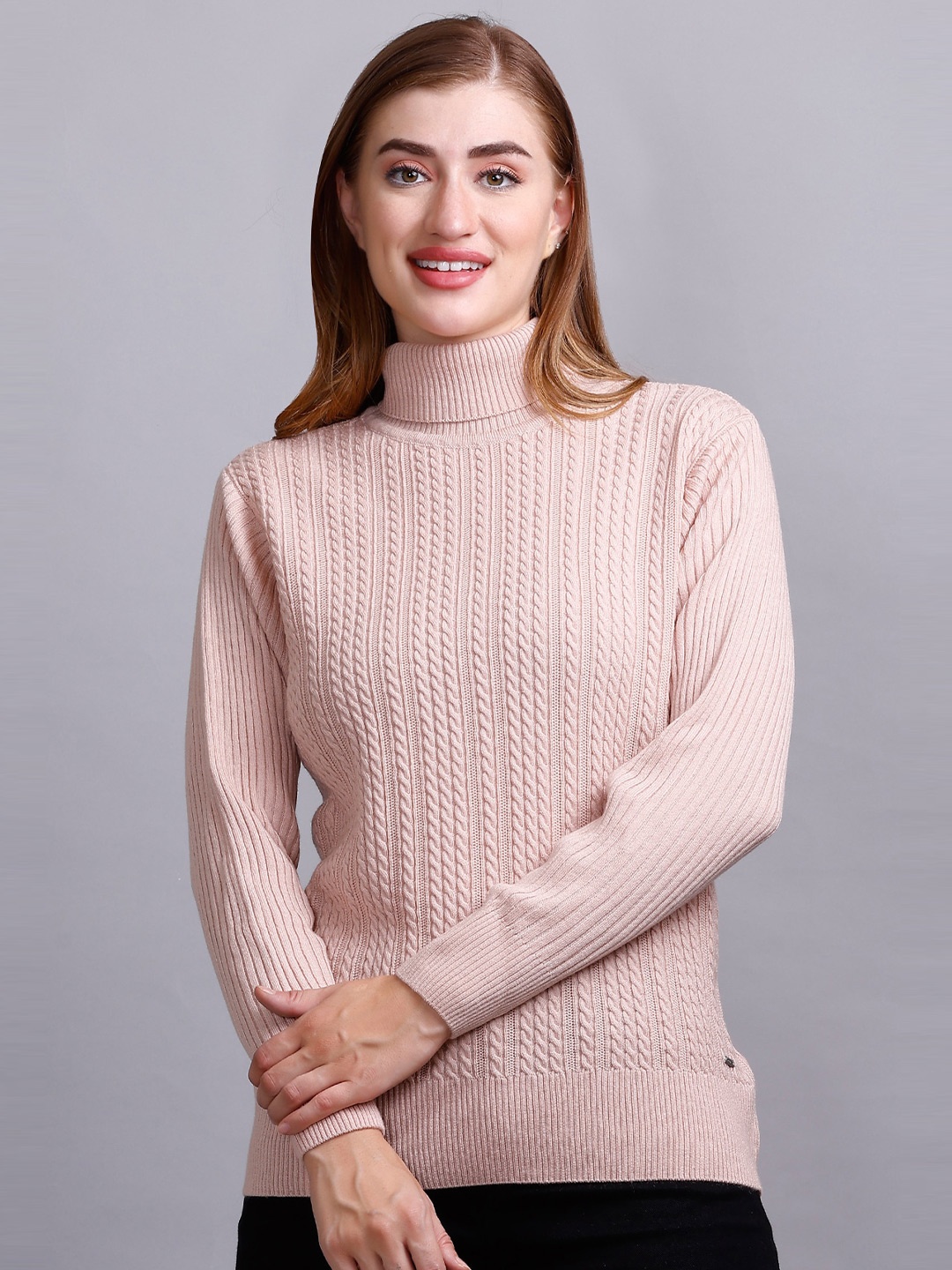 

GODFREY Cable Knit Turtle Neck Woollen Pullover Sweater, Pink