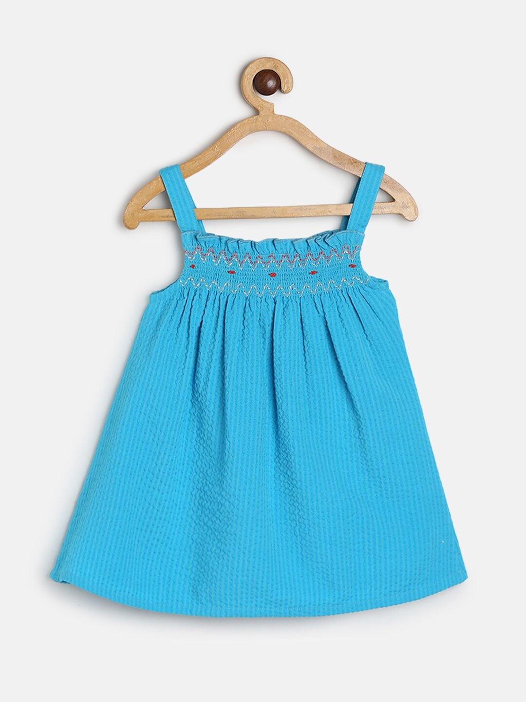 

MINI KLUB Girls Shoulder Straps A Line Cotton Top, Blue