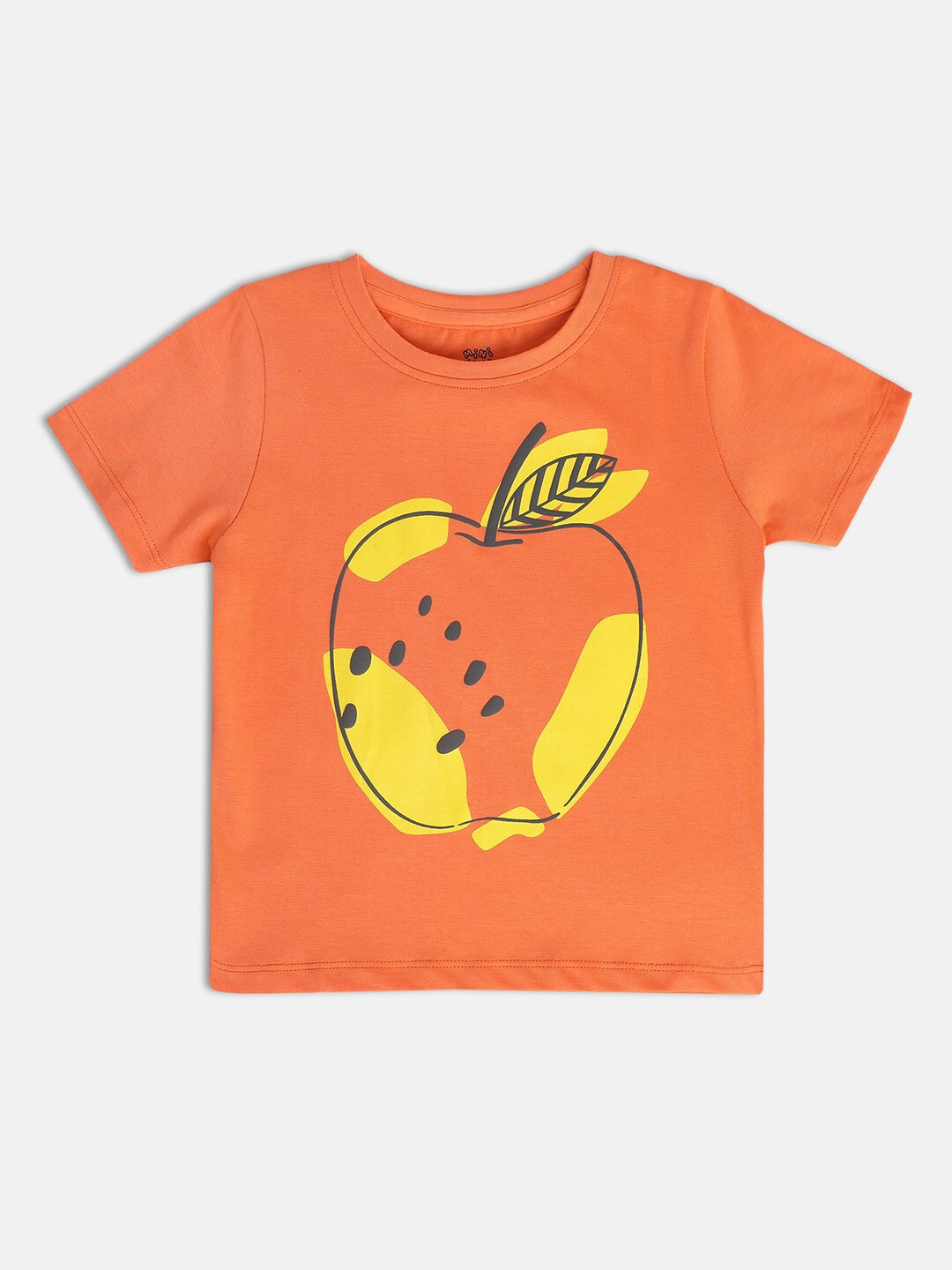 

MINI KLUB GIRLS Round Neck Short Sleeves Printed Cotton Top, Orange