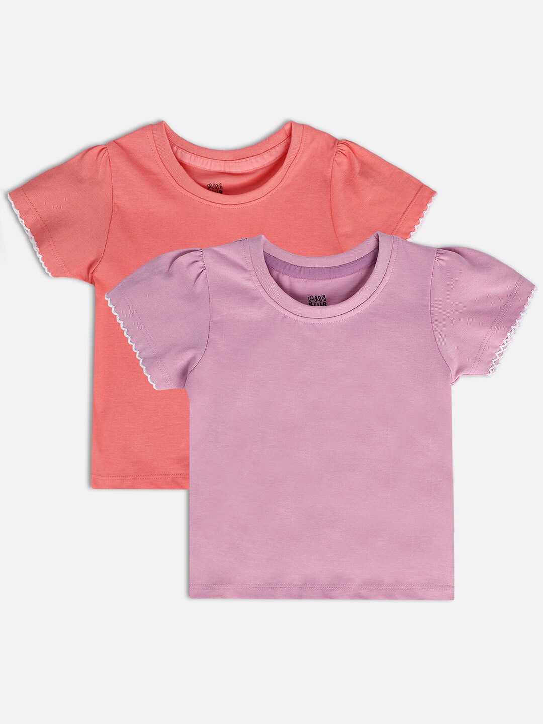 

MINI KLUB Girls Pack of 2 Round Neck Cap Sleeves Regular Cotton Top, Peach
