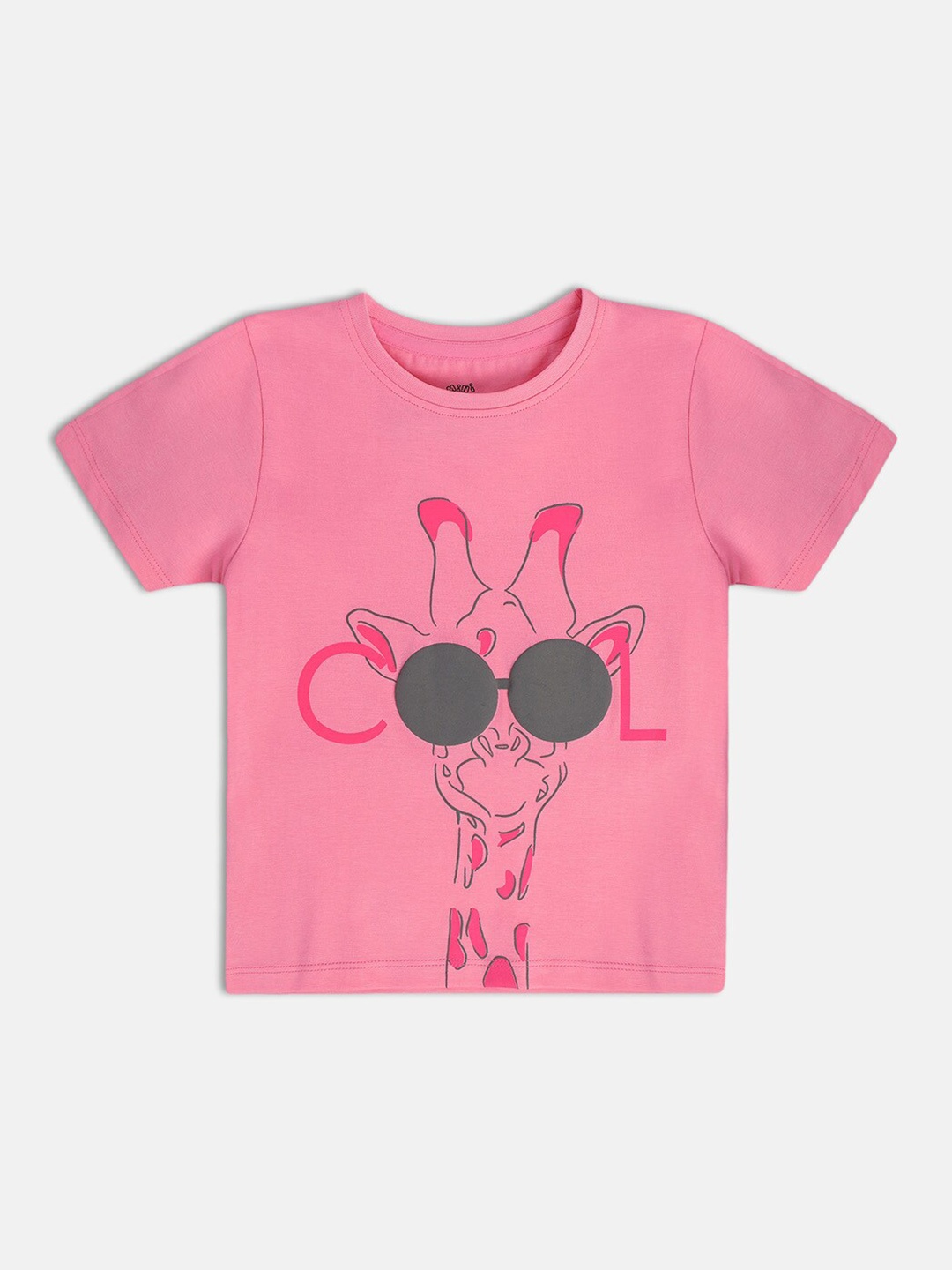 

MINI KLUB GIRLS Round Neck Short Sleeves Printed Cotton Top, Pink