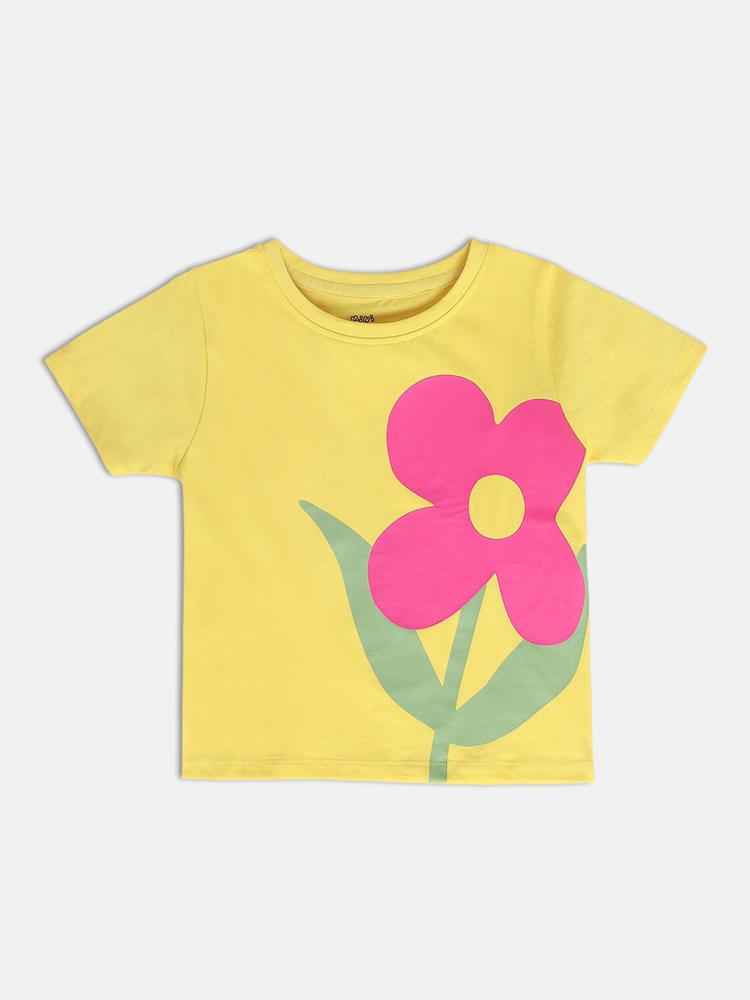 

MINI KLUB GIRLS Round Neck Short Sleeves Printed Cotton Top, Yellow