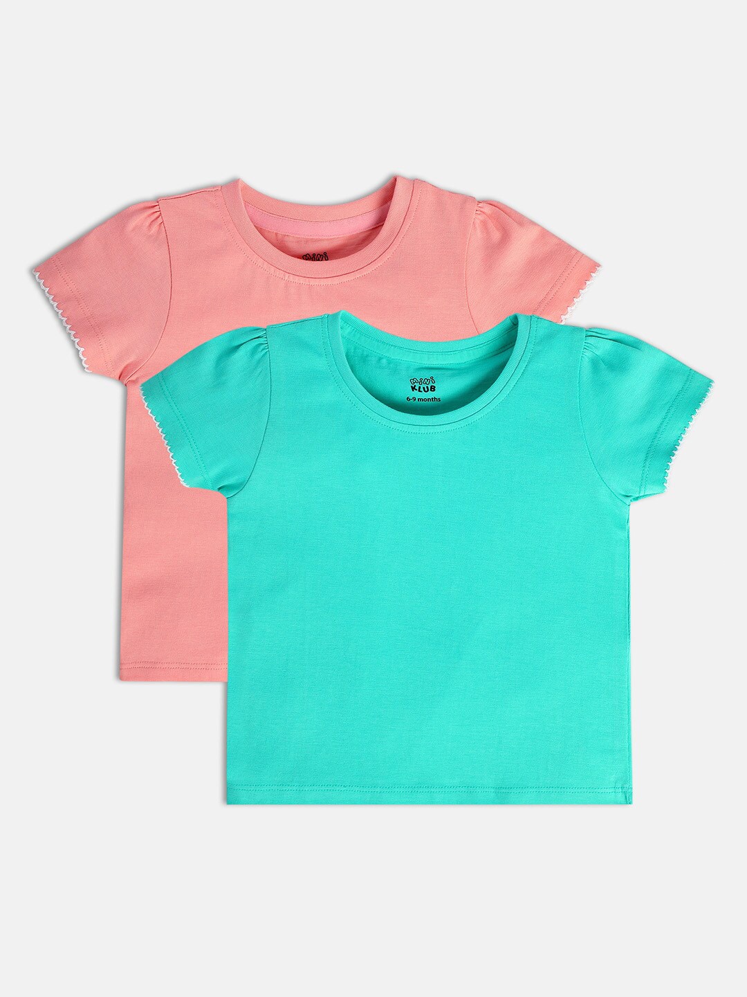 

MINI KLUB GIRLS Pack of 2 Peach & Green Cotton Top