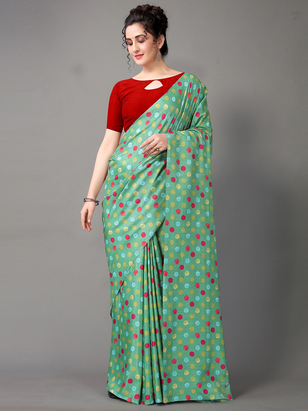 

Shaily Polka Dot Saree, Green