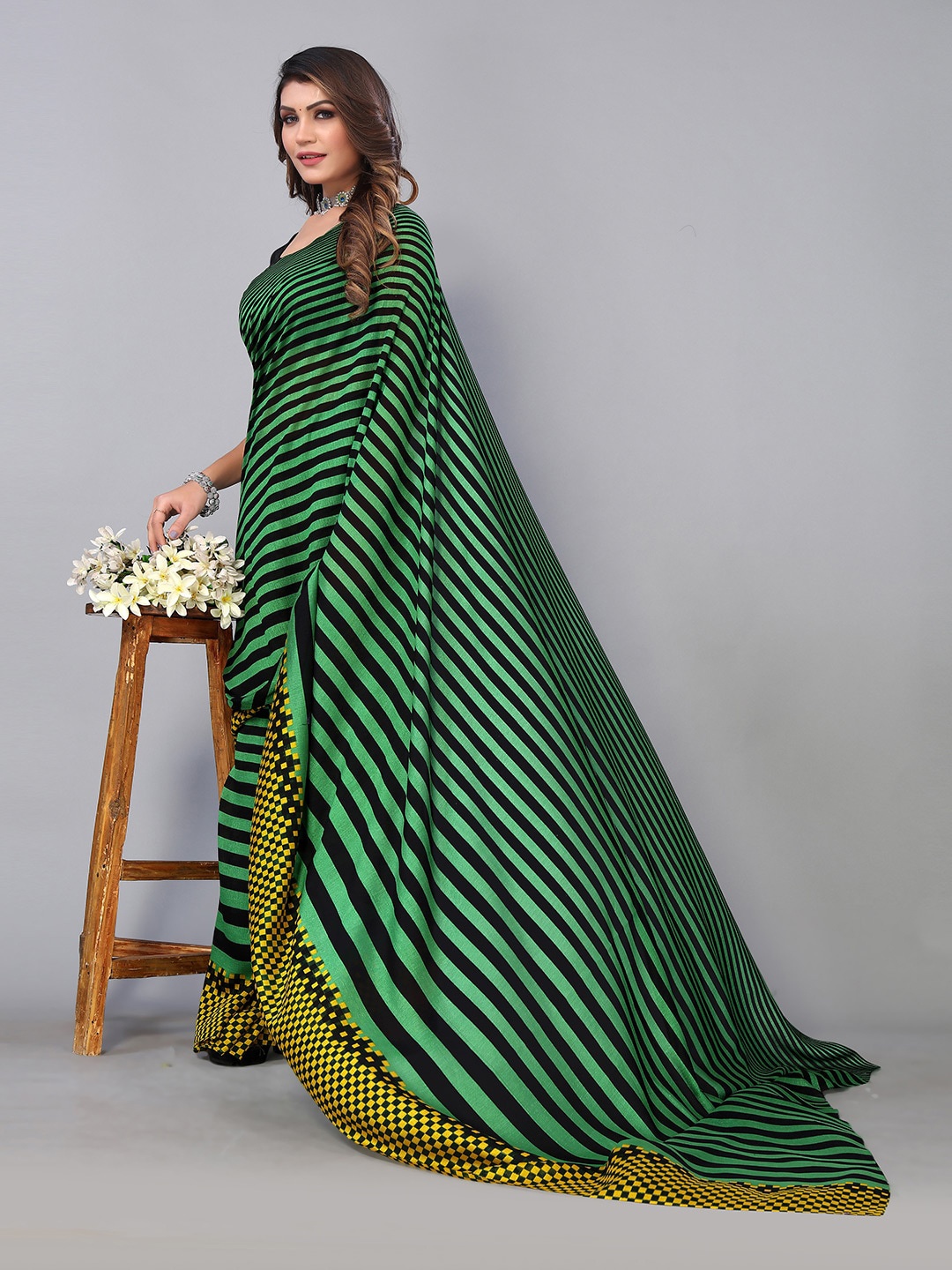 

Shaily Striped Saree, Green