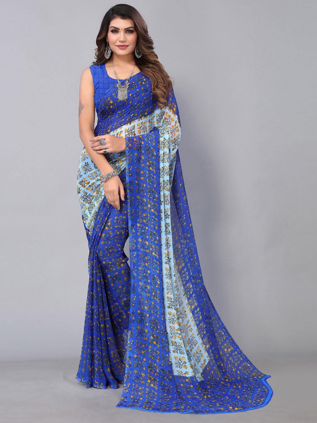 

Shaily Floral Printed Saree, Blue