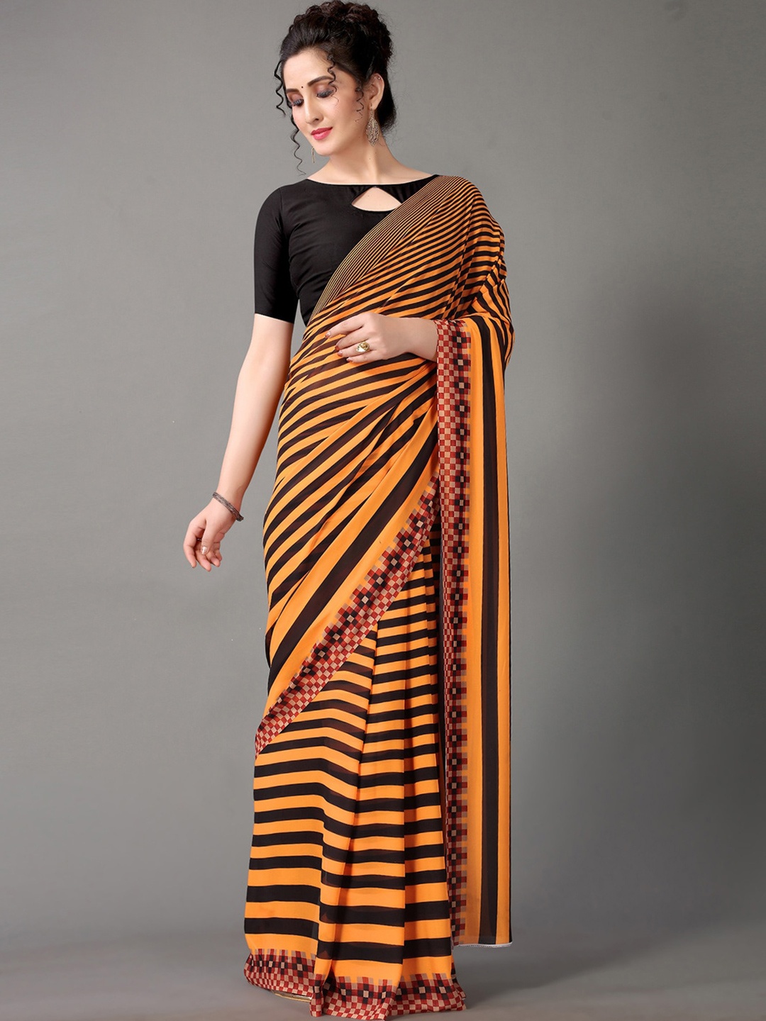 

Shaily Striped Saree, Orange