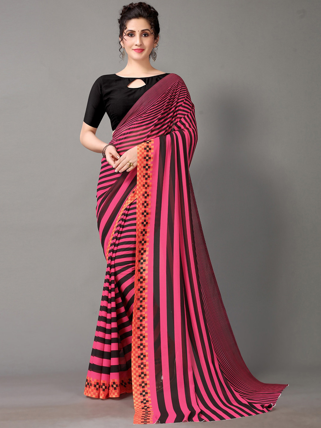 

Shaily Striped Saree, Pink