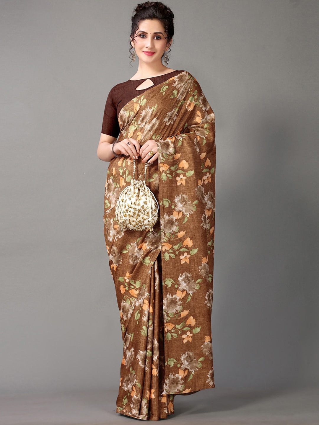 

Shaily Floral Printed Saree, Brown