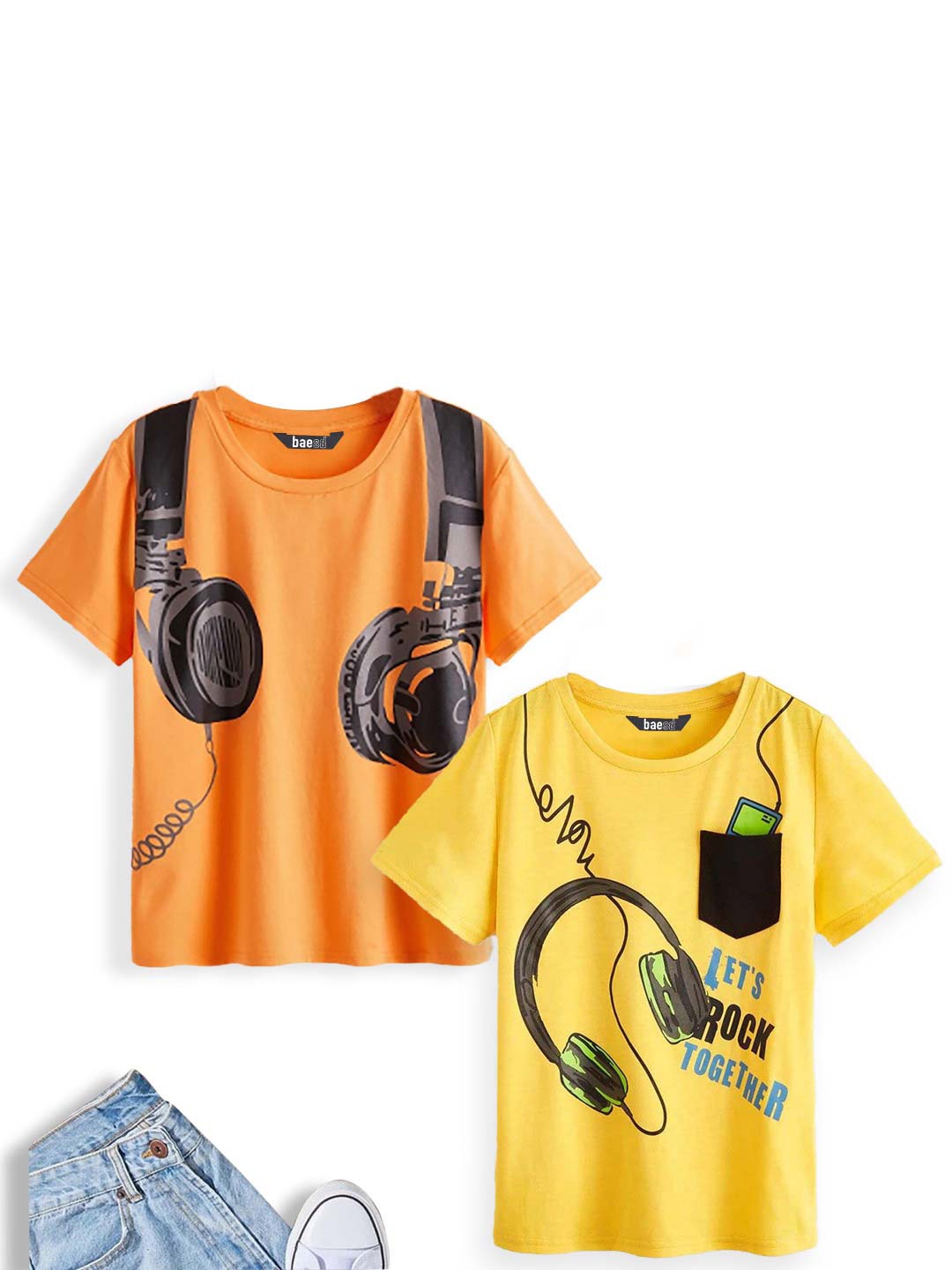 BAESD Boys Pack of 2 Pure Cotton Tshirt, Orange