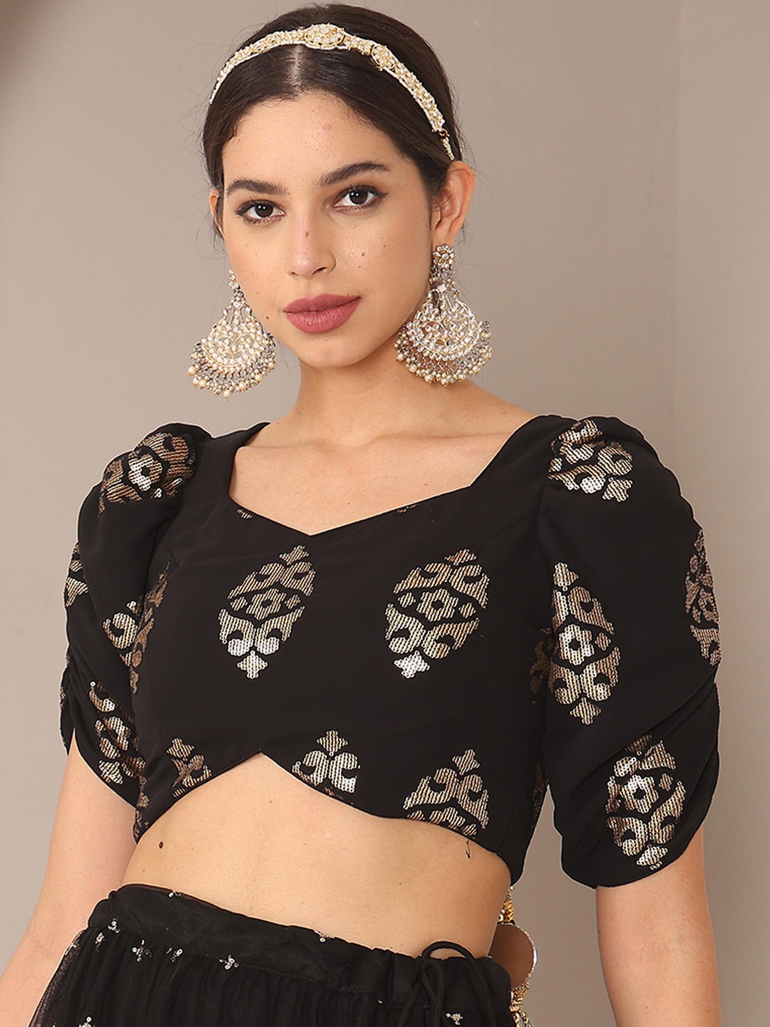 

Ethnovog Embellished Sequinned Georgette Ready To Wear Saree Blouse, Black