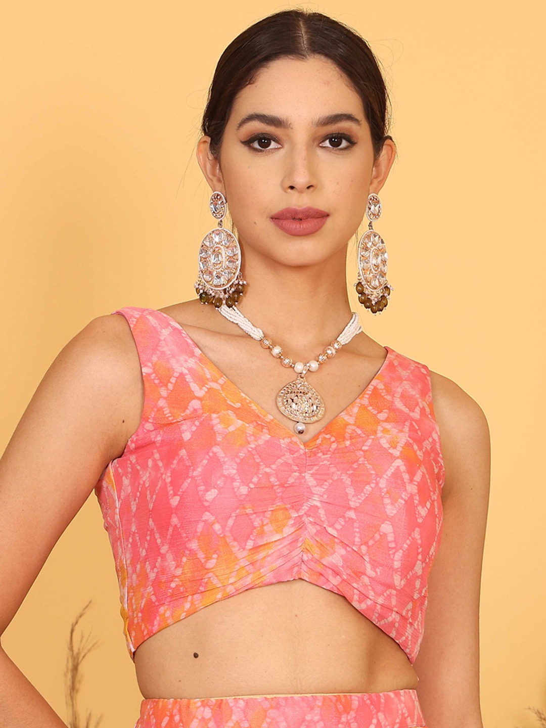 

Ethnovog Digital Printed Chinon Saree Blouse, Pink