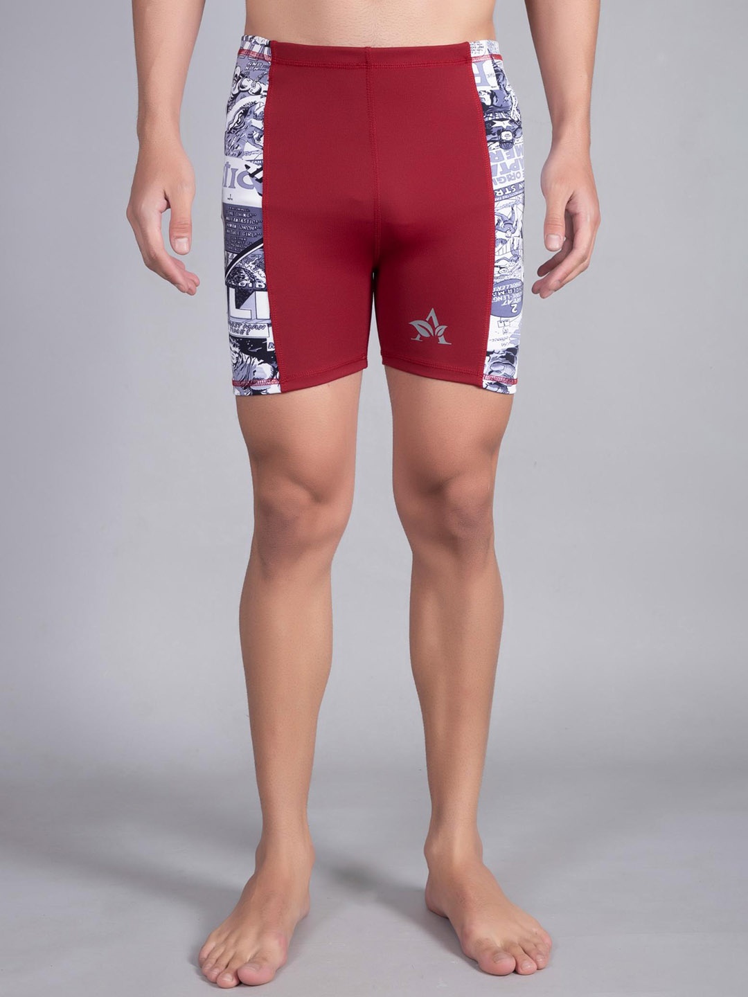 

Apraa & Parma Men Slim Fit Printed Swim Shorts, Maroon