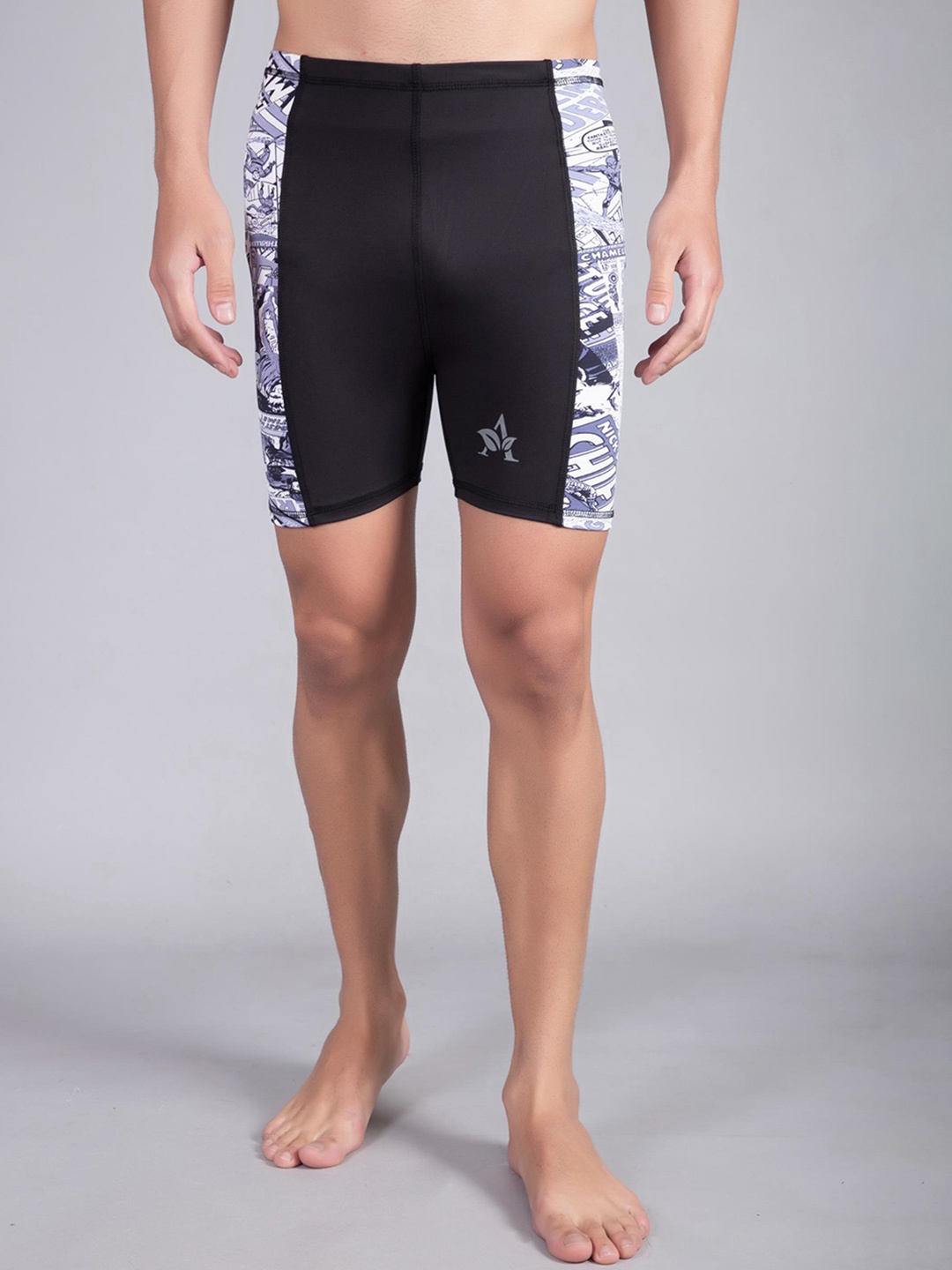 

Apraa & Parma Men Slim Fit Printed Swim Shorts, Black