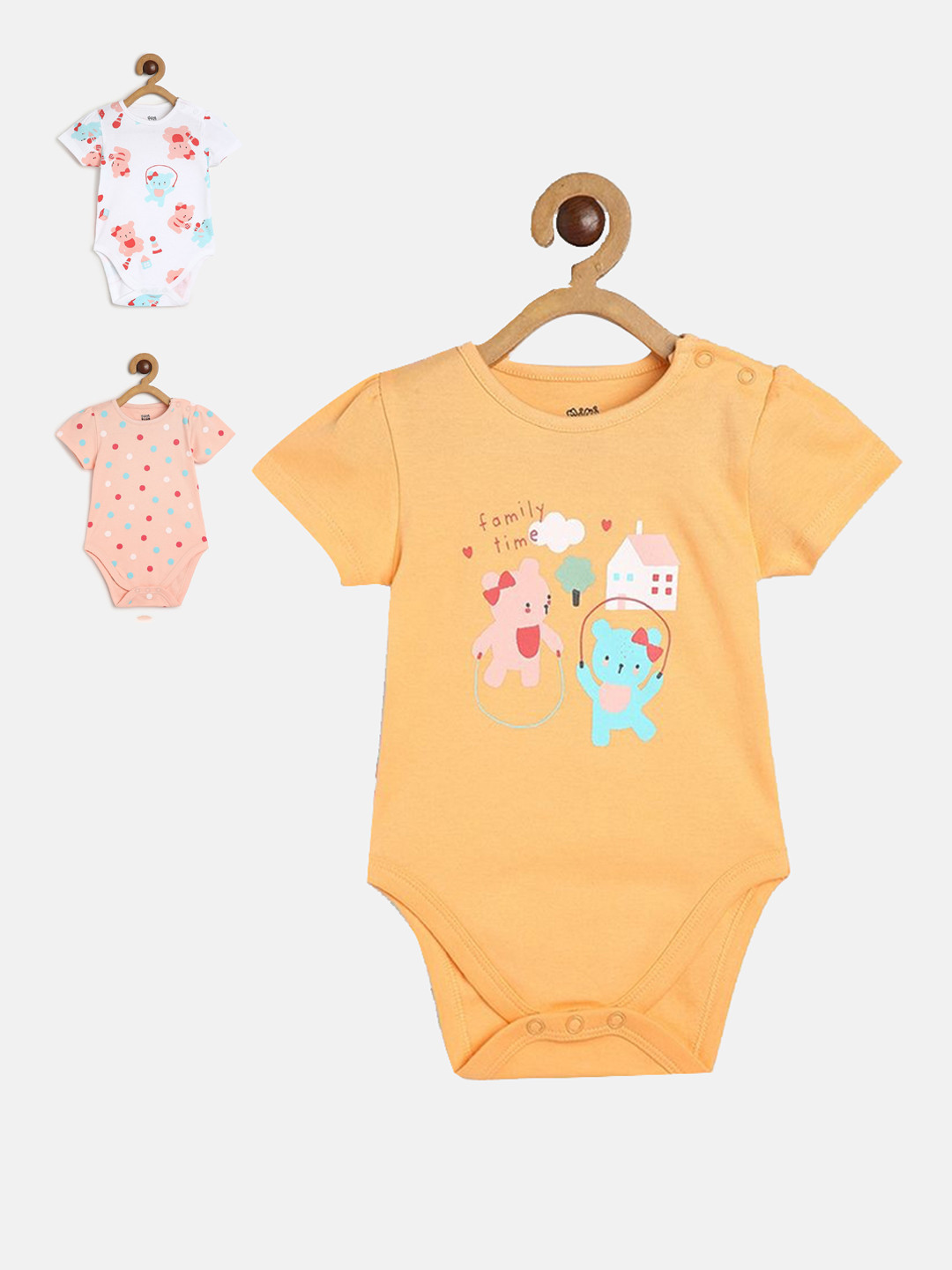 

MINI KLUB Infant Girls Pack Of 3 Printed Pure Cotton Bodysuits, White