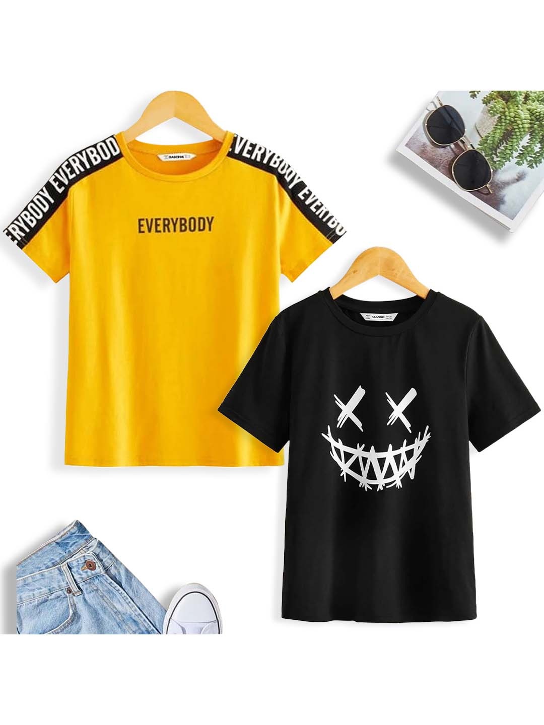 

BAESD Boys Pack Of 2 Typography Printed Cotton Casual T-shirt, Yellow