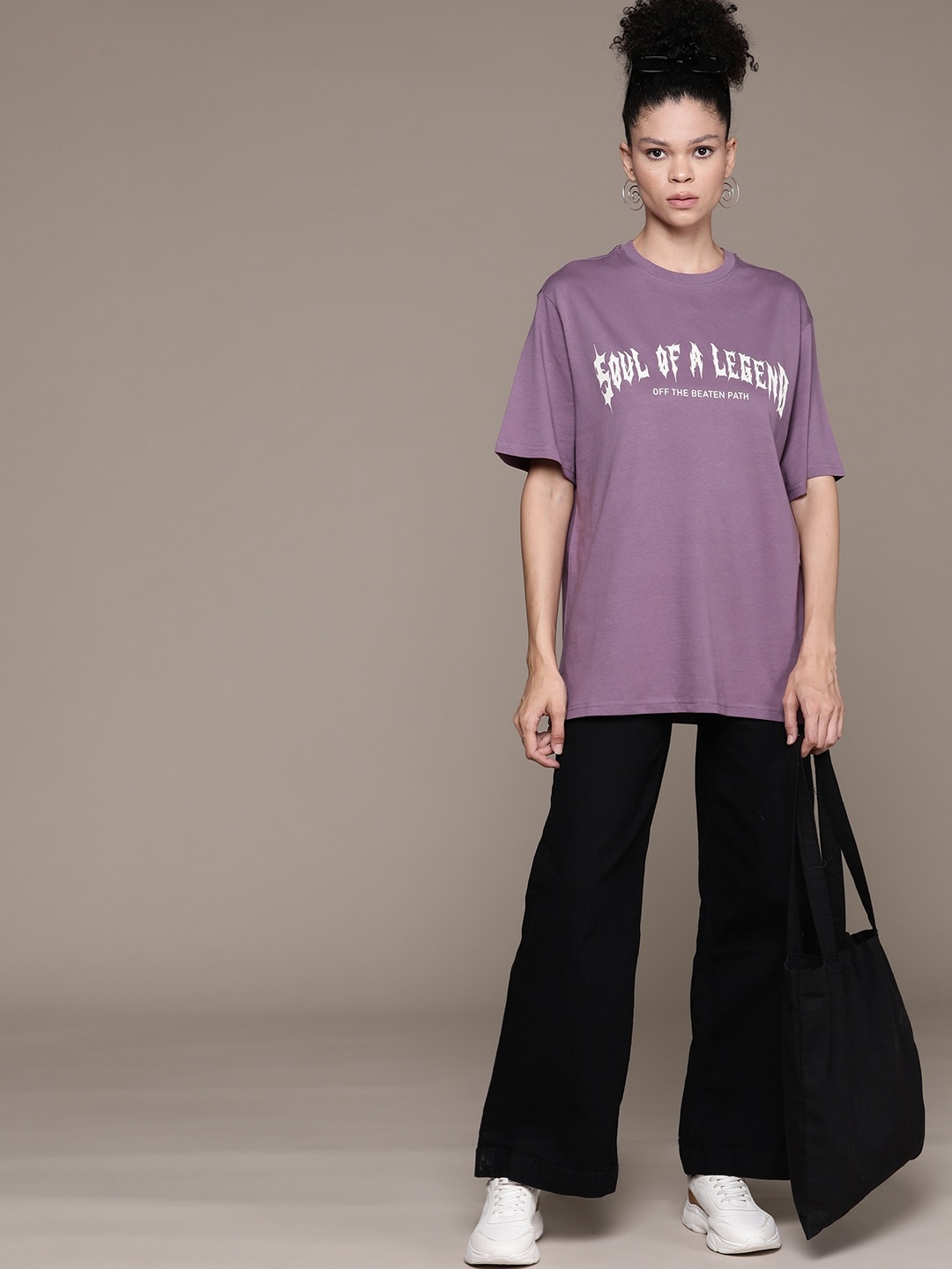 

The Roadster Lifestyle Co. Printed Oversize Pure Cotton T-shirt, Purple